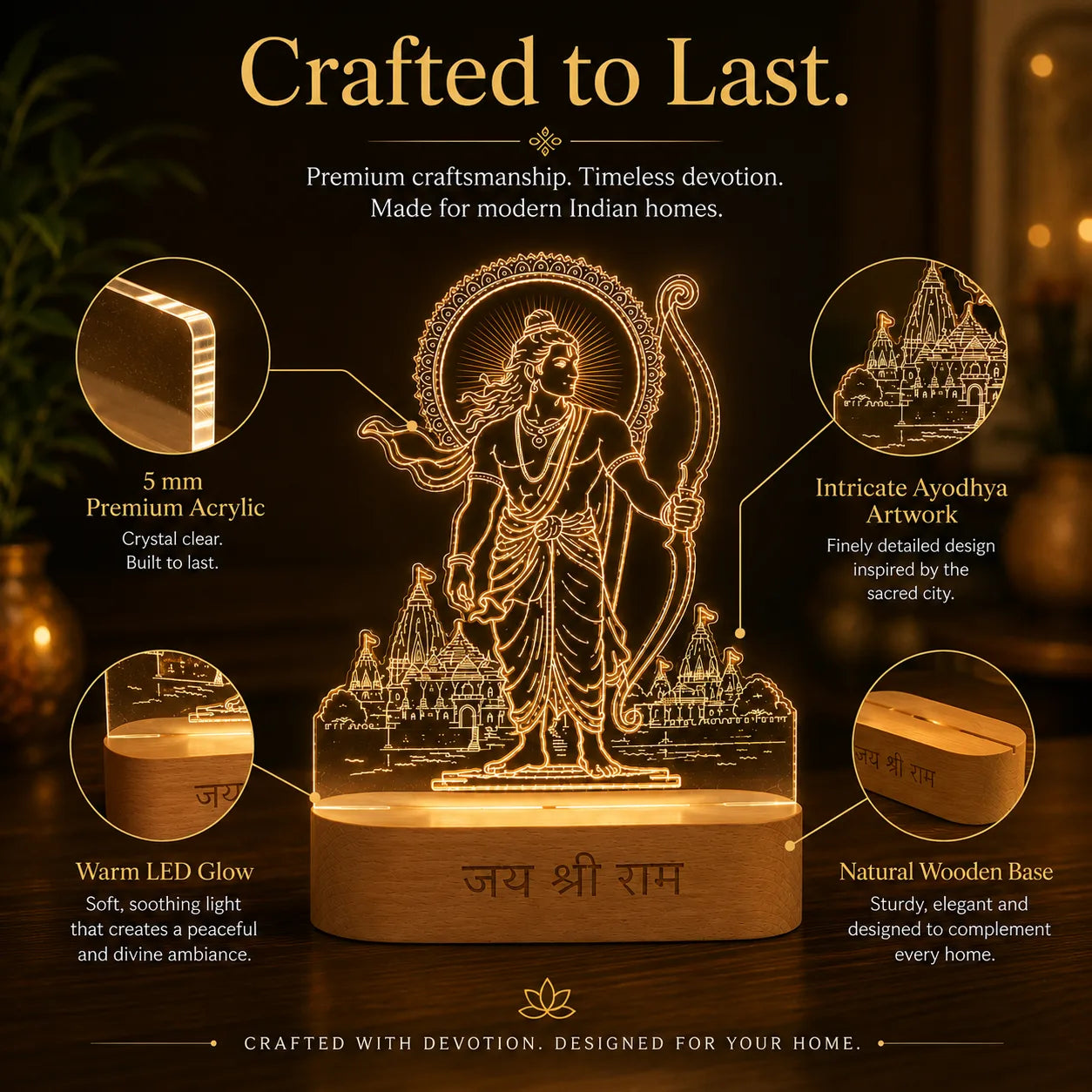 Jai Shri Ram LED Table Lamp – Premium Spiritual Home Decor & Diwali Gift