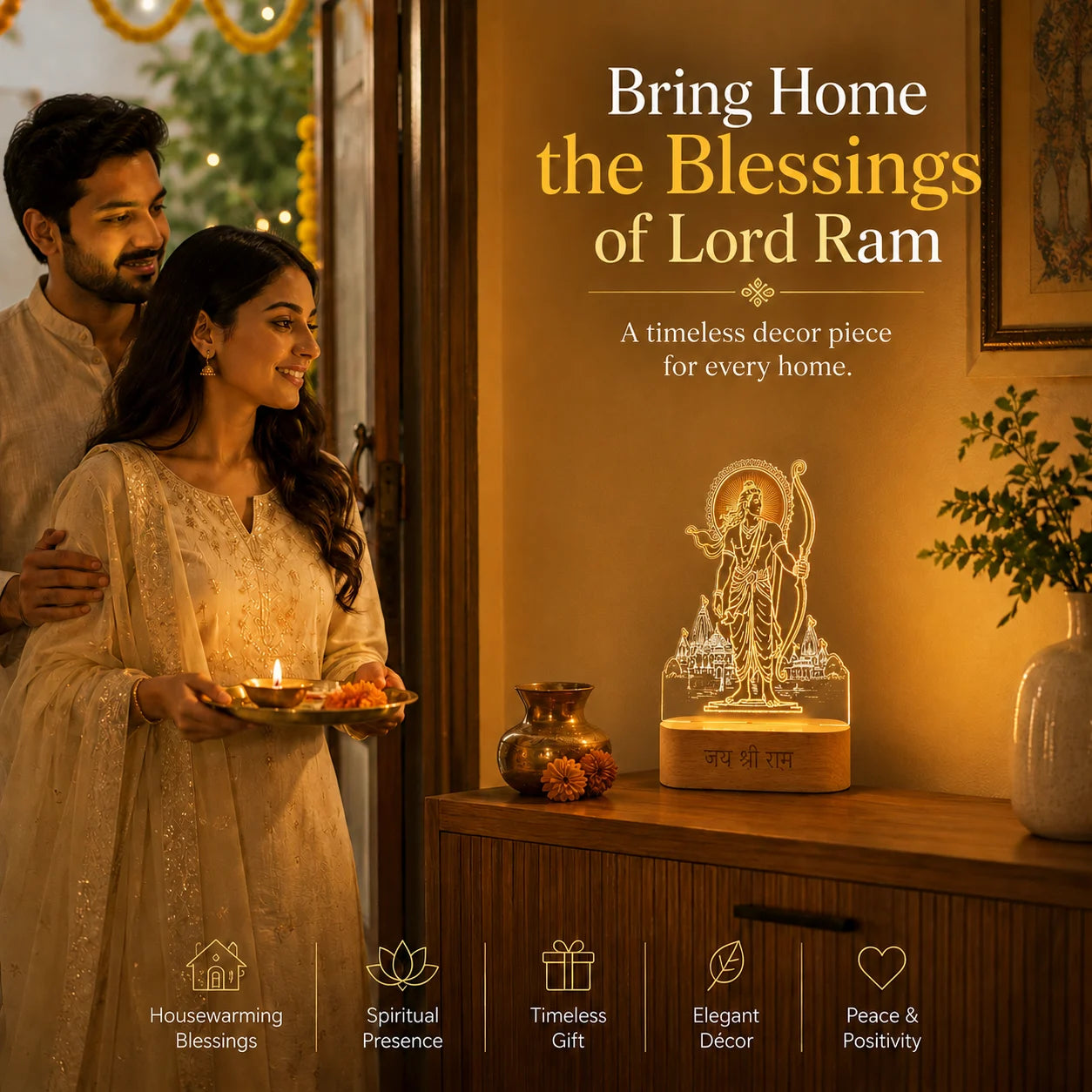 Jai Shri Ram LED Table Lamp – Premium Spiritual Home Decor & Diwali Gift