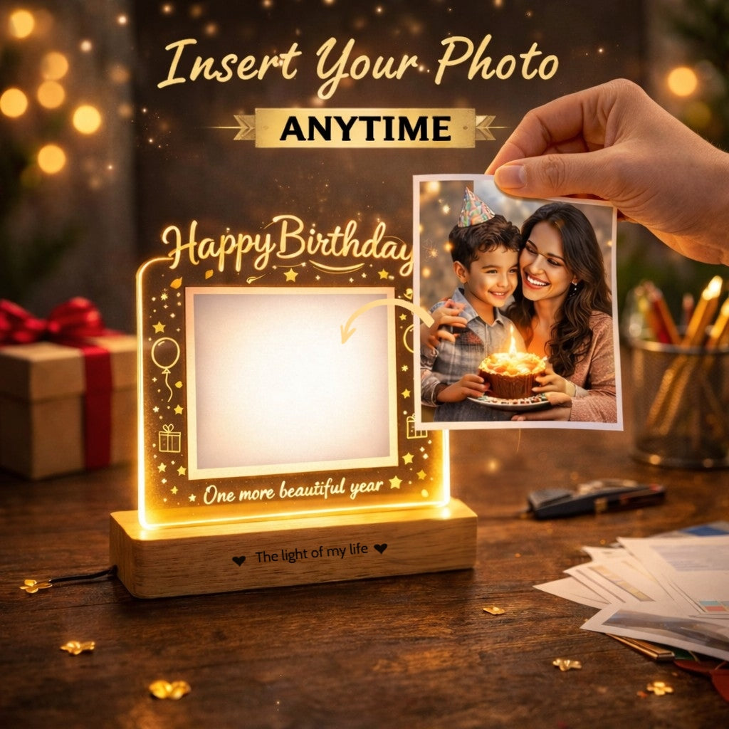 Birthday Gift for Wife, Mom – Personalized Photo Lamp with LED Glow | Custom Printed Happy Birthday Frame