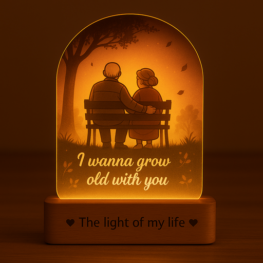 Grow Old With You Lamp – Anniversary Gift for Couple | UV-Printed Acrylic with Wooden Base