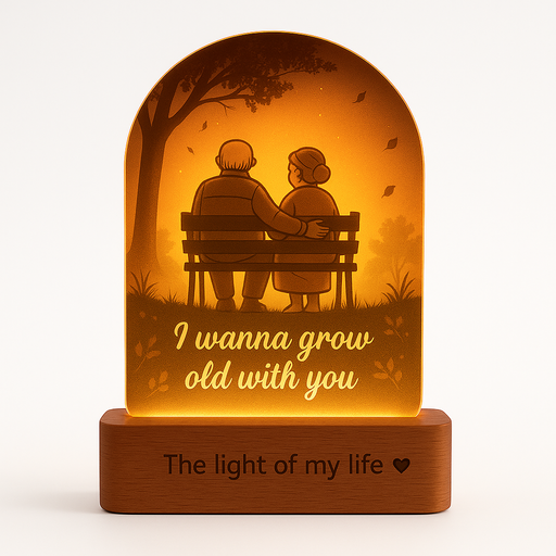 Grow Old With You Lamp – Anniversary Gift for Couple | UV-Printed Acrylic with Wooden Base