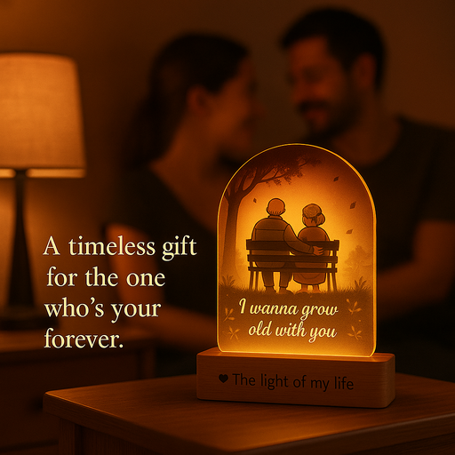 Grow Old With You Lamp – Anniversary Gift for Couple | UV-Printed Acrylic with Wooden Base