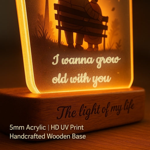 Grow Old With You Lamp – Anniversary Gift for Couple | UV-Printed Acrylic with Wooden Base