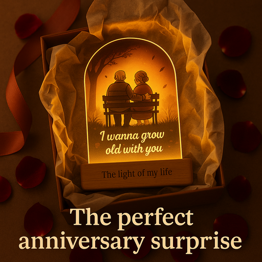 Grow Old With You Lamp – Anniversary Gift for Couple | UV-Printed Acrylic with Wooden Base