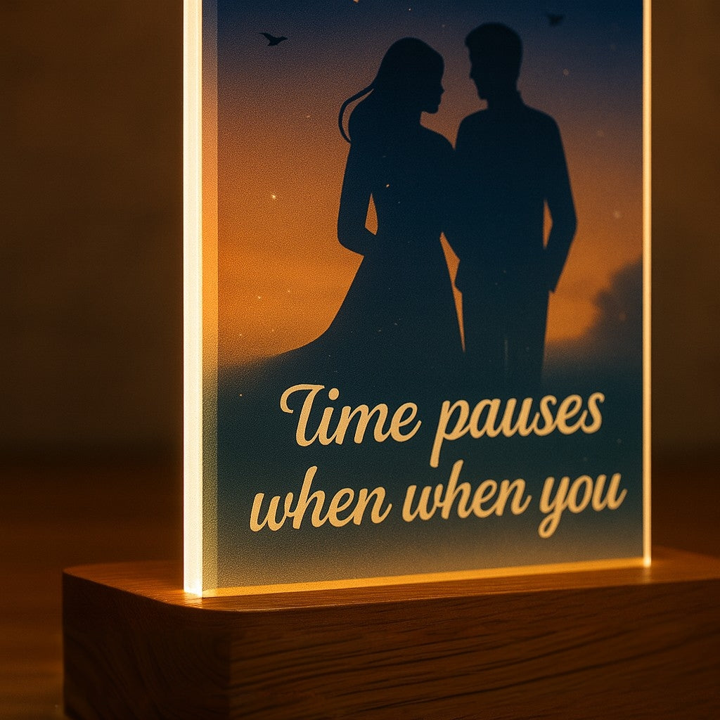 When Time Stops Lamp – Romantic Gift for Girlfriend | “Even Time Pauses When I’m With You” Acrylic Night Light