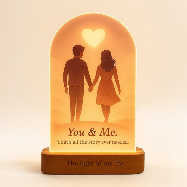 You & Me Lamp – Romantic Gift for Couple | “The Rest of the World Can Wait” UV-Printed Acrylic Night Light with Wooden Base | Gift for Girlfriend, Boyfriend, Husband & Wife