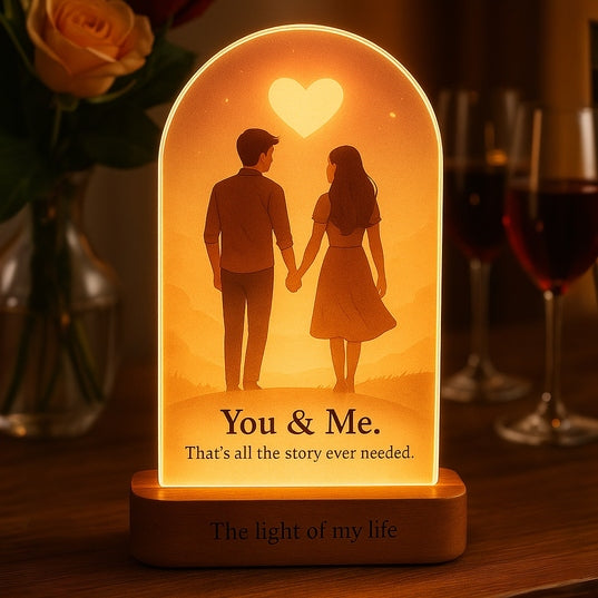 You & Me Lamp – Romantic Gift for Couple | “The Rest of the World Can Wait” UV-Printed Acrylic Night Light with Wooden Base | Gift for Girlfriend, Boyfriend, Husband & Wife