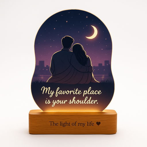 Gift for Husband – “Your Shoulder Is My Favorite Place” Romantic Couple Lamp | UV Printed Acrylic Night Light with Wooden Base | Anniversary, Birthday & Valentine’s Gift for Husband