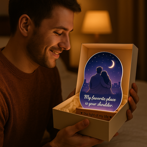 Gift for Husband – “Your Shoulder Is My Favorite Place” Romantic Couple Lamp | UV Printed Acrylic Night Light with Wooden Base | Anniversary, Birthday & Valentine’s Gift for Husband