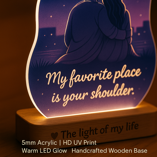 Gift for Husband – “Your Shoulder Is My Favorite Place” Romantic Couple Lamp | UV Printed Acrylic Night Light with Wooden Base | Anniversary, Birthday & Valentine’s Gift for Husband