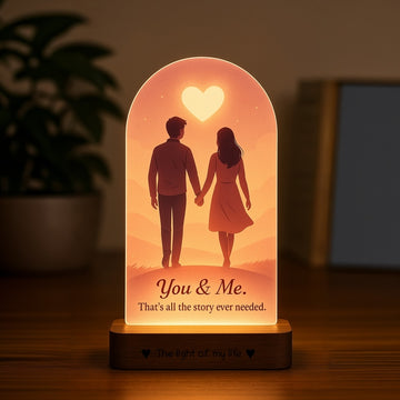 You & Me Lamp – Romantic Gift for Couple | “The Rest of the World Can Wait” UV-Printed Acrylic Night Light with Wooden Base | Gift for Girlfriend, Boyfriend, Husband & Wife