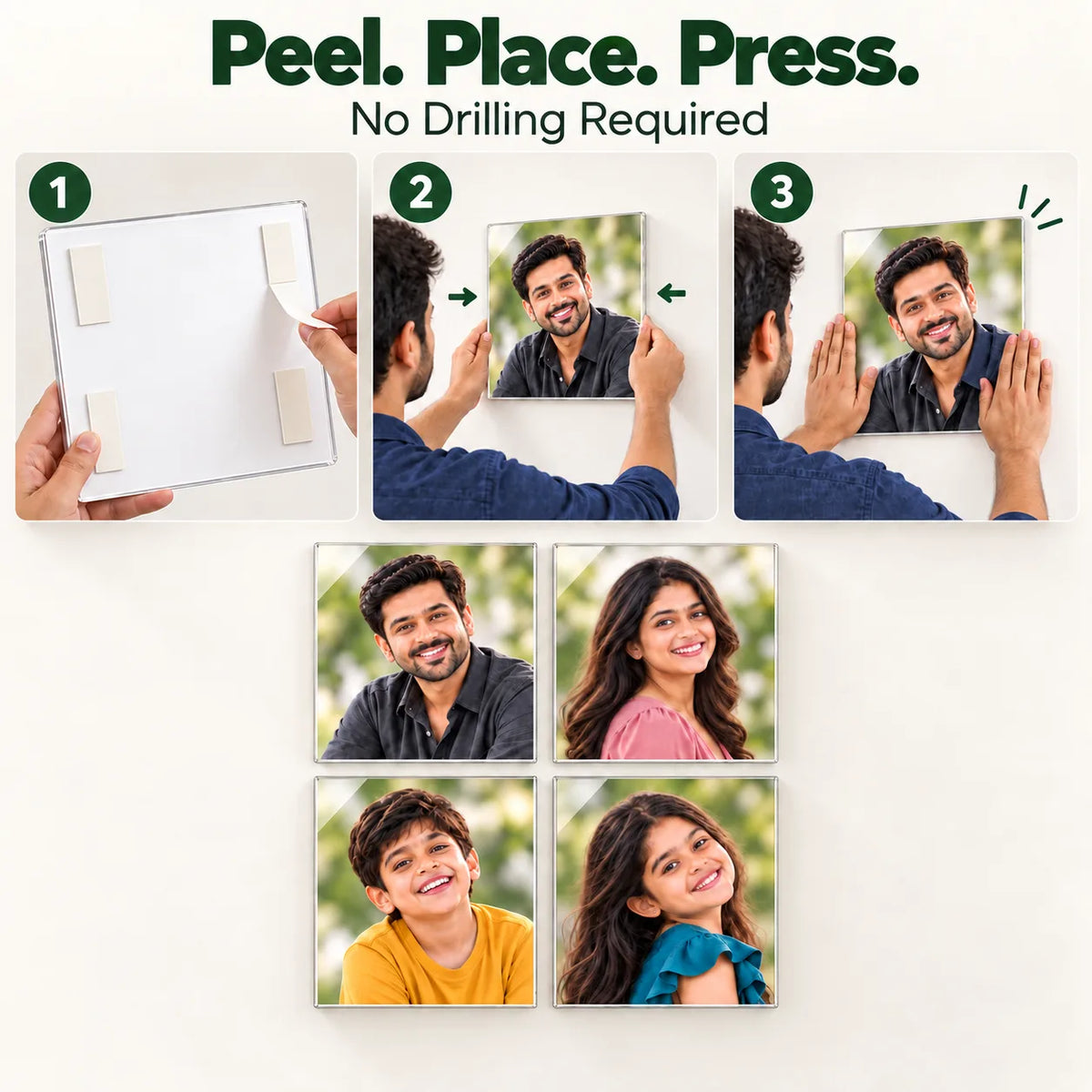 Personalized Family Tree Photo Frame | 5 mm Acrylic Family Photo Collage for Wall | Family Photos & Acrylic Photo Frame | 6, 10 & 12 Inch Tile Size Options