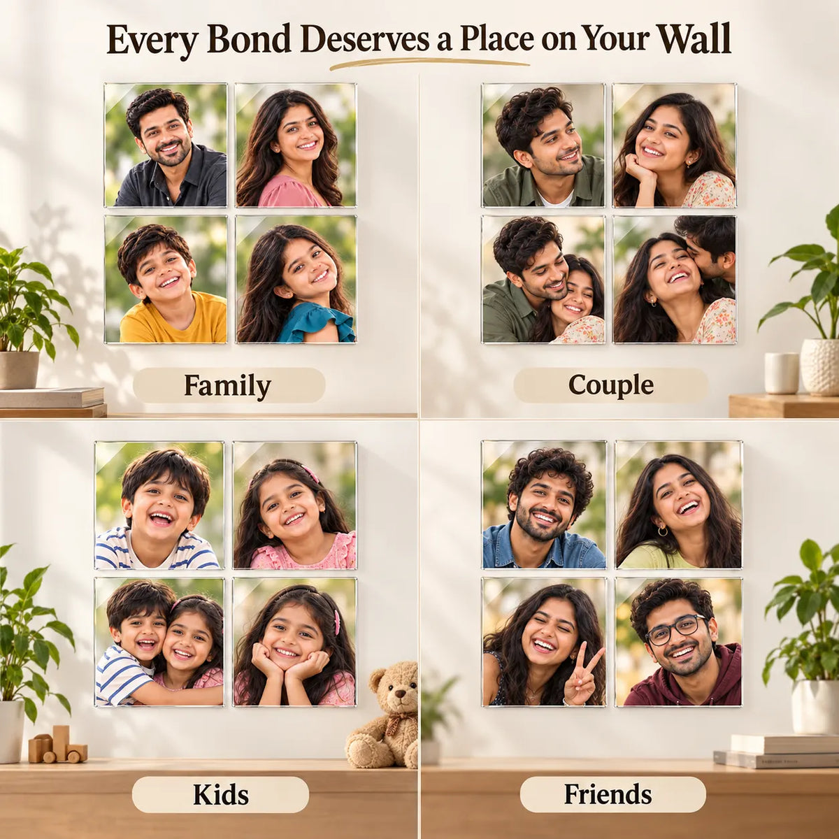 Personalized Family Tree Photo Frame | 5 mm Acrylic Family Photo Collage for Wall | Family Photos & Acrylic Photo Frame | 6, 10 & 12 Inch Tile Size Options
