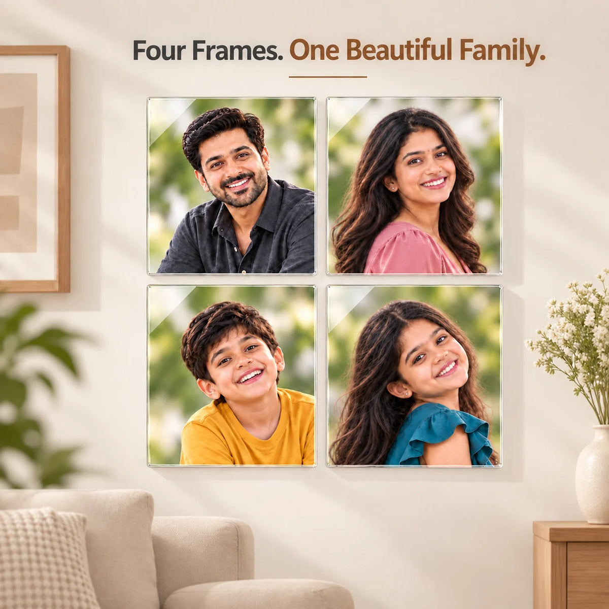Personalized Family Tree Photo Frame | 5 mm Acrylic Family Photo Collage for Wall | Family Photos & Acrylic Photo Frame | 6, 10 & 12 Inch Tile Size Options