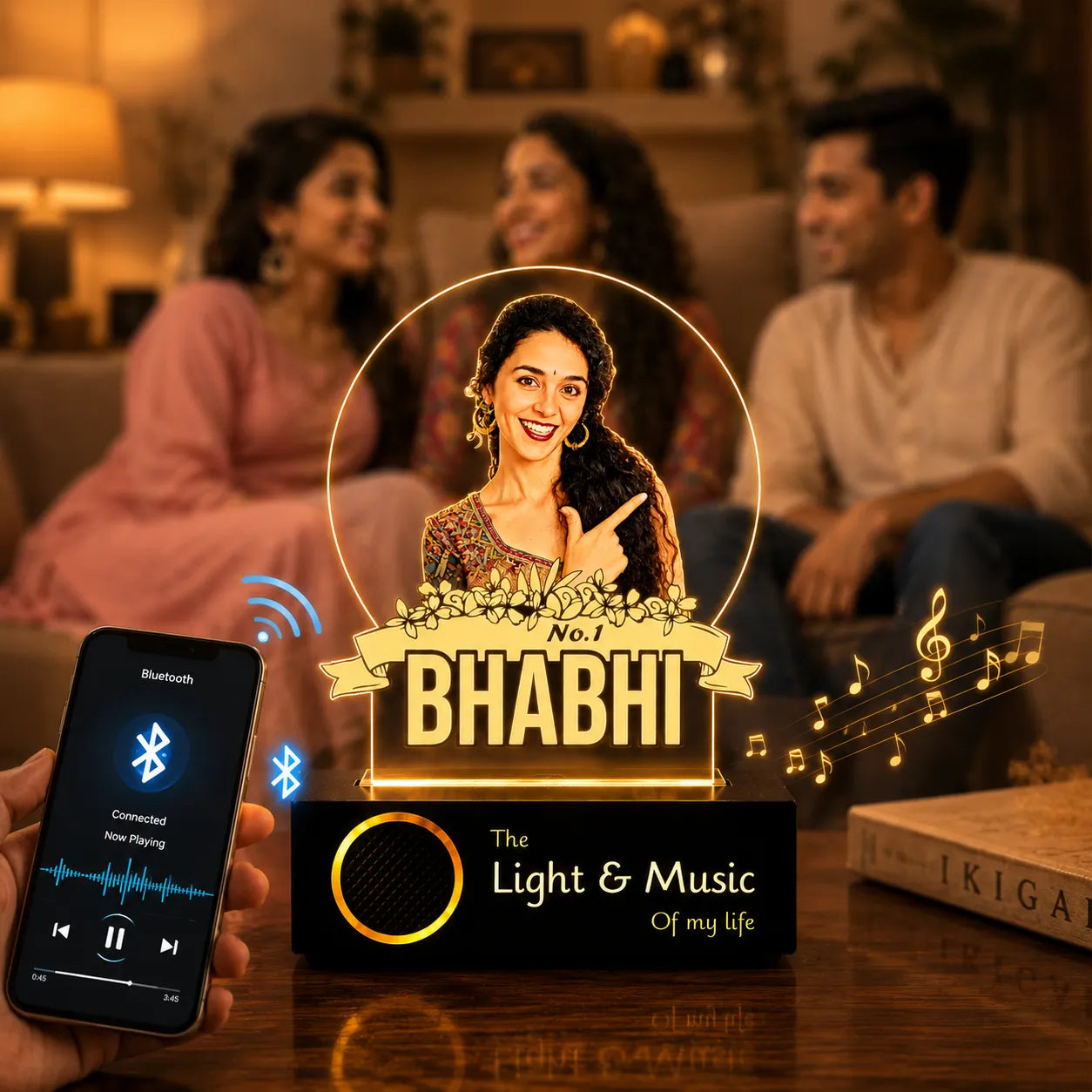 No.1 Bhabhi – Personalized Gift for Bhabhi India | Custom Photo Engraved Acrylic Lamp with Wooden Base (9x6")