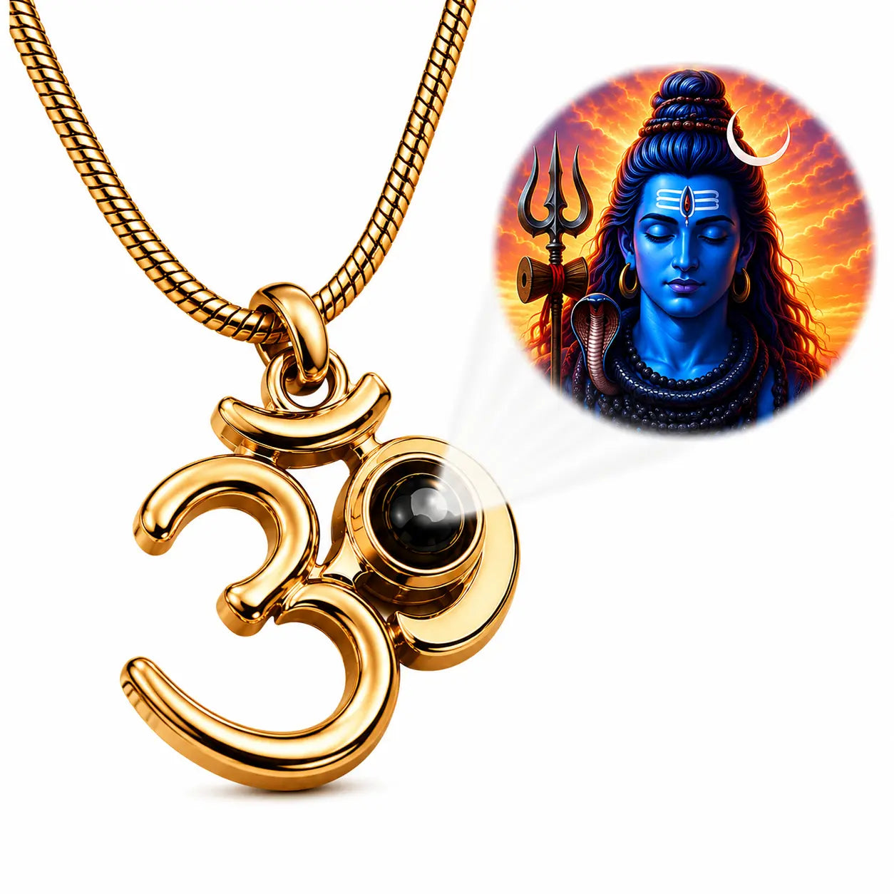 Hidden Mahadev Projection Om Pendant Necklace – Stainless Steel Waterproof Om Necklace for Men & Women | Lord Shiva Pendant with Secret Nano Lens | Spiritual Gift