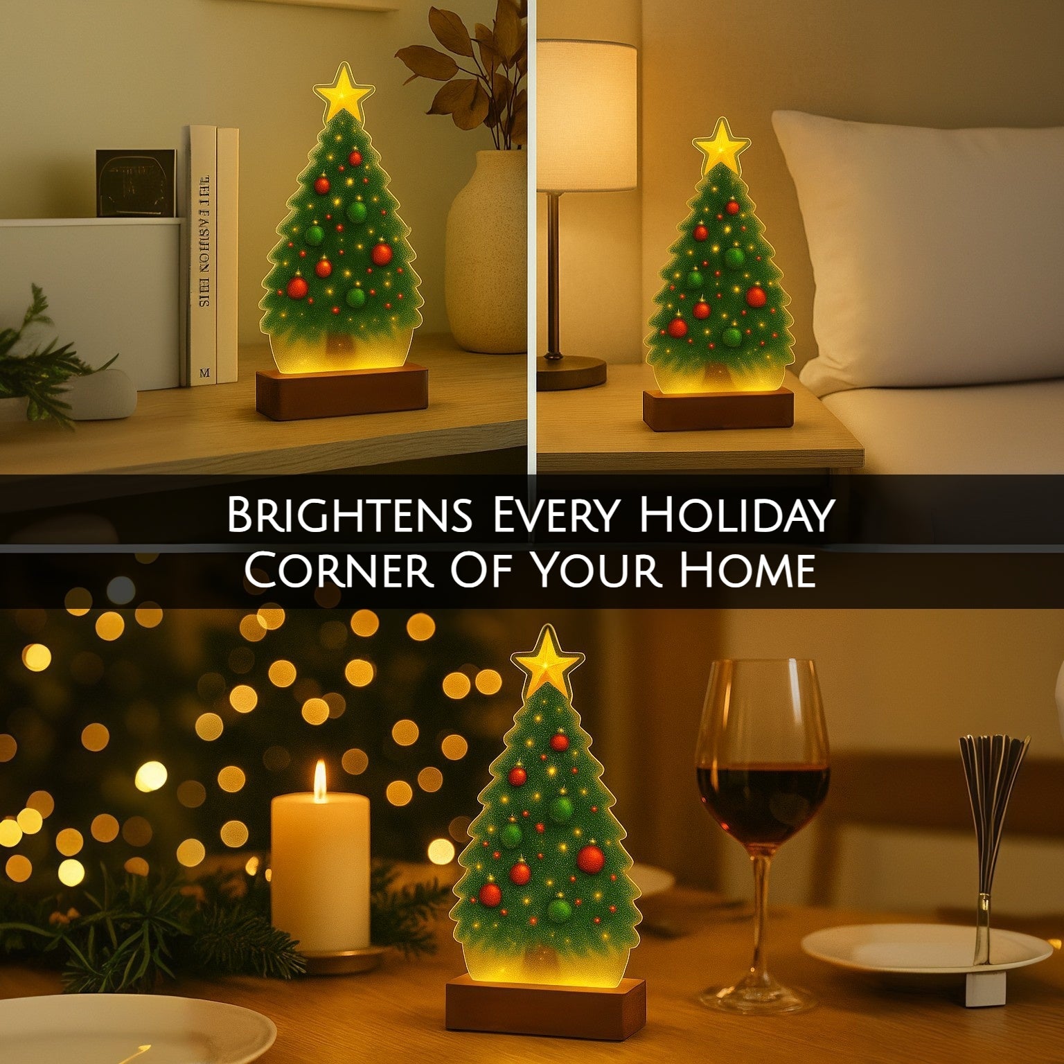 Christmas Tree Lamp – Christmas Decor & Gift | Warm LED Glow | Believe in the Magic Engraved Wooden Base