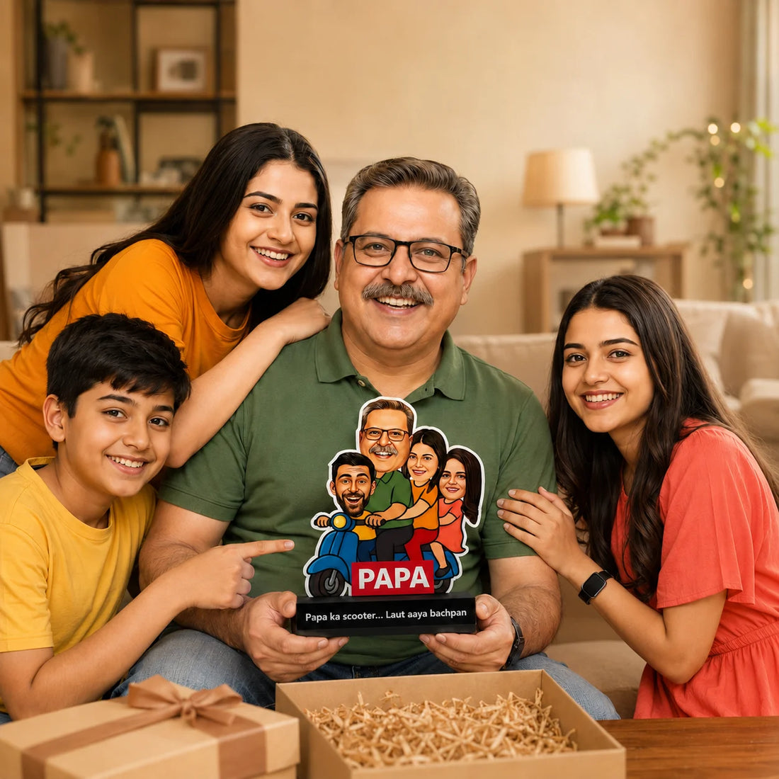 Papa Ka Scooter – Personalized Caricature Gift for Dad- Funny Father’s Day Gift for Dad (3 - Kids)