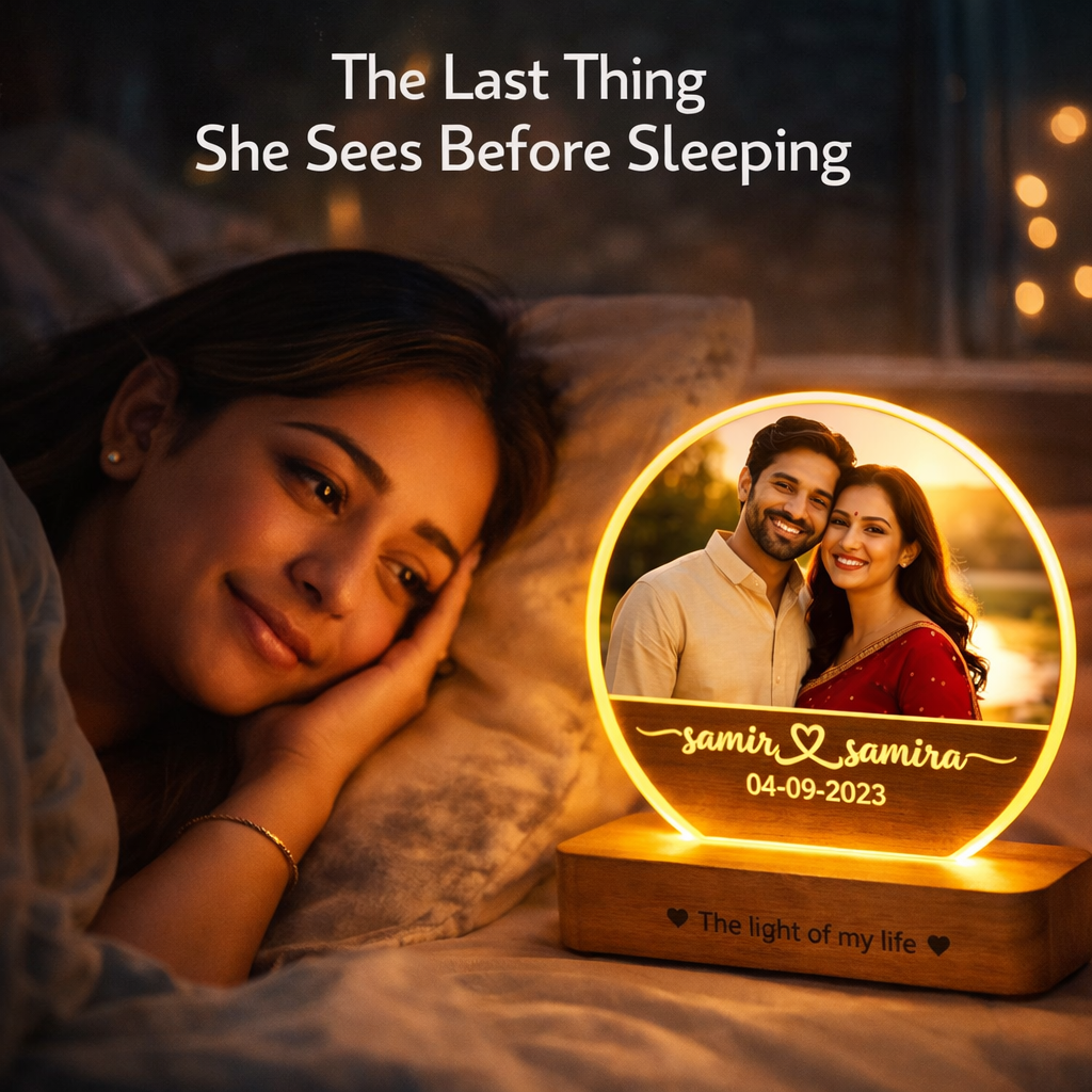 Half Moon Photo Engraved Lamp – Anniversary Gift