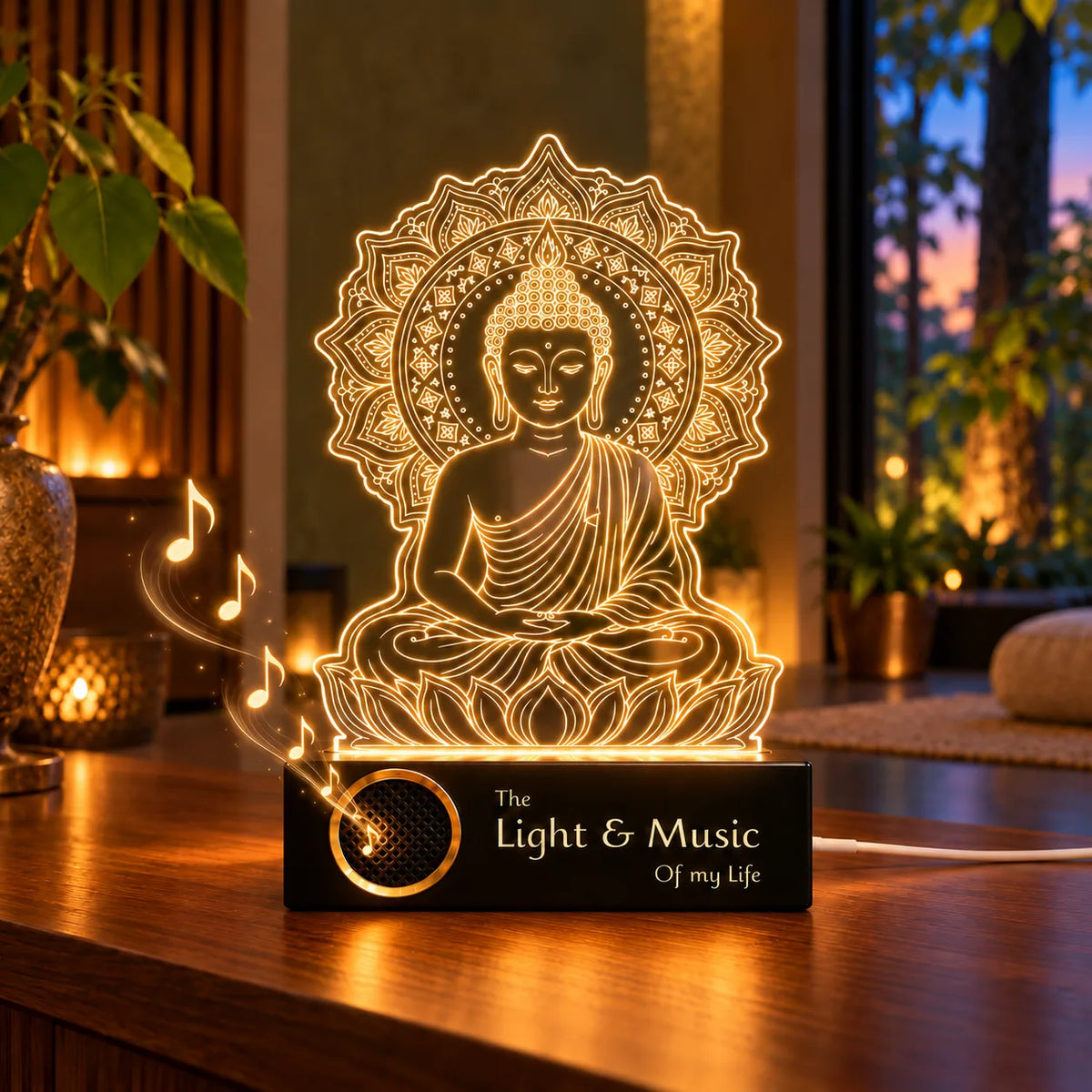 Gautam Buddha Statue LED Lamp – Mandala Buddha Showpiece for Home Decor