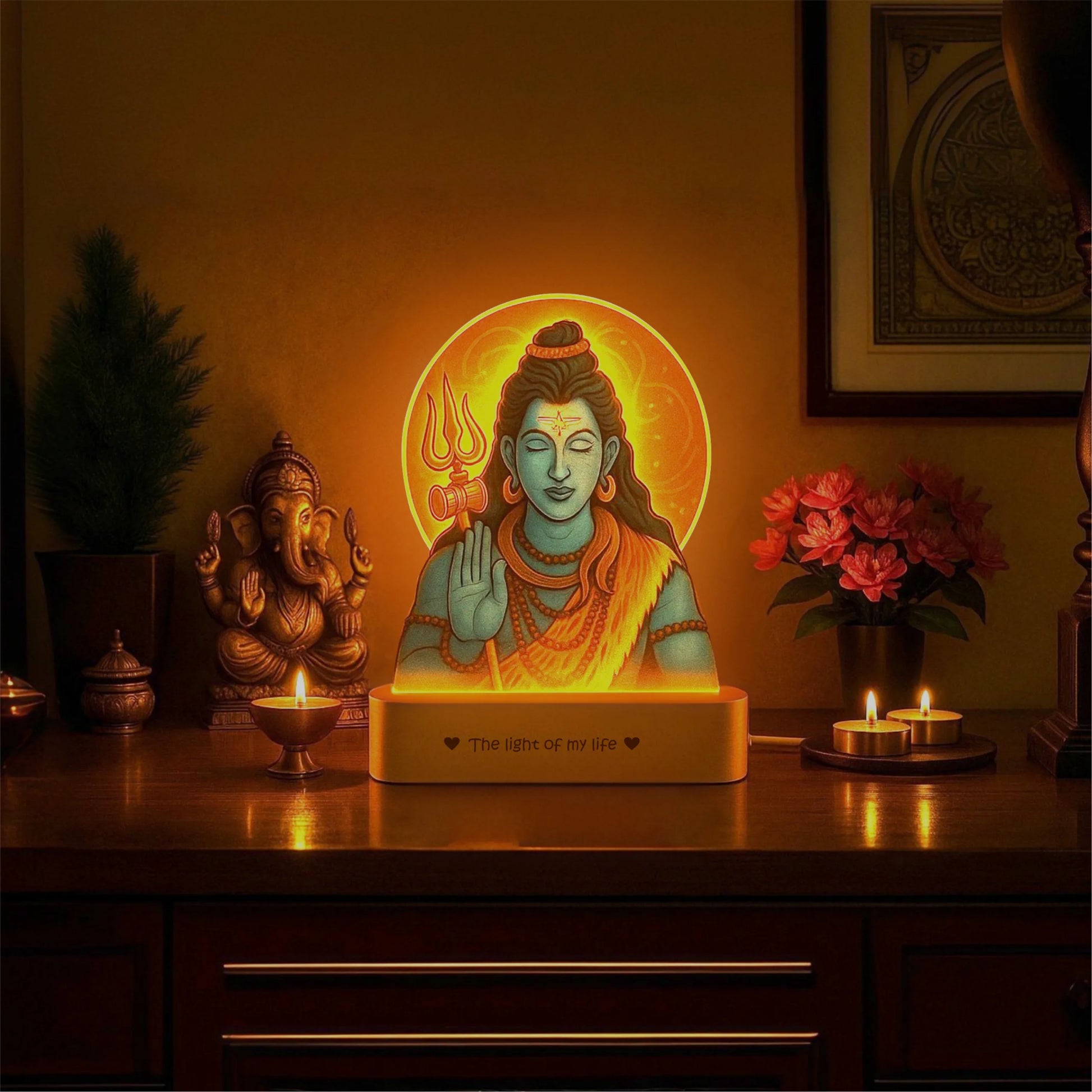 Shiva Photo Frame with Light – Mahadev Pooja Room Décor & Spiritual Gift