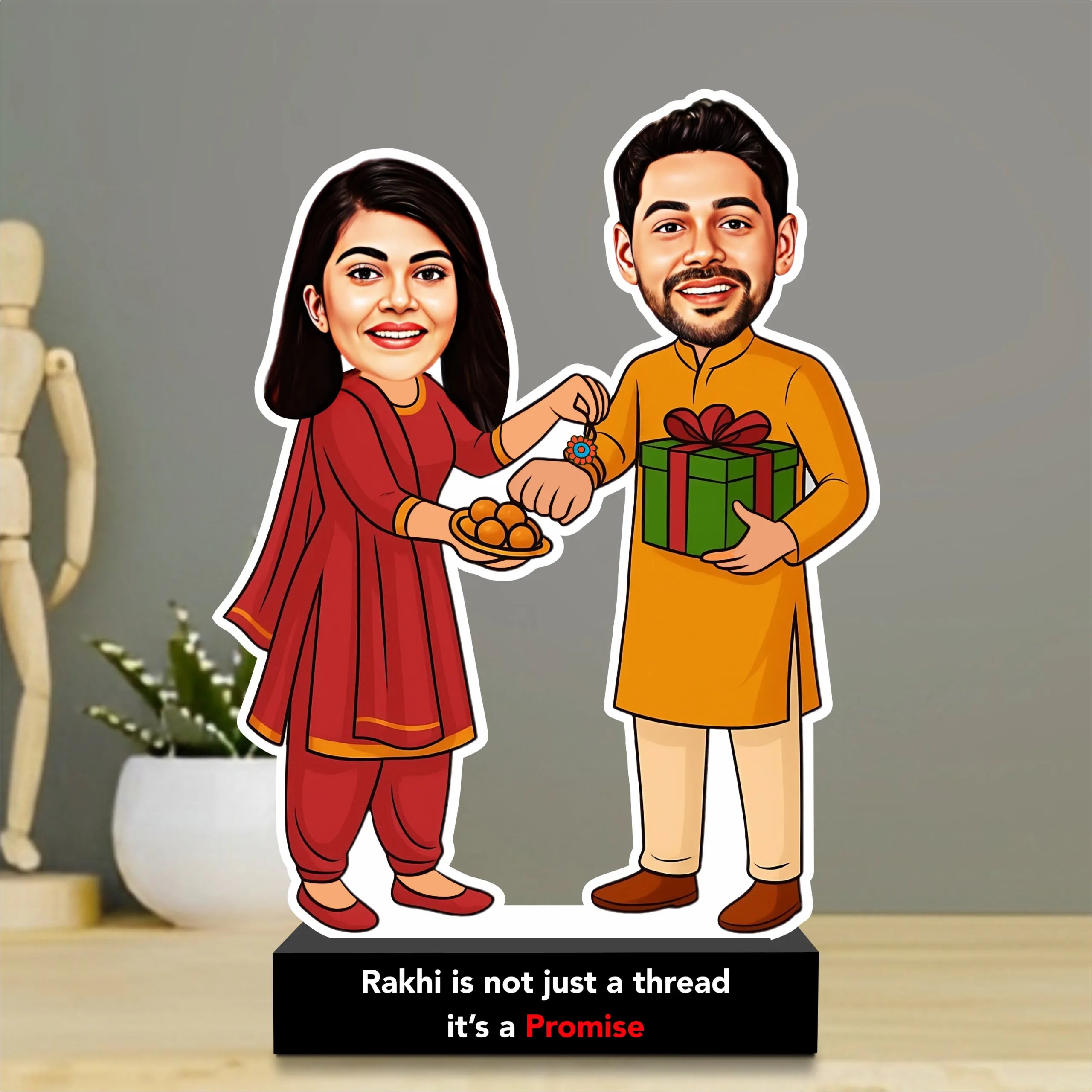 The Promise – Emotional Rakhi Gift for Brother India | Personalized Caricature Standee (6x4")