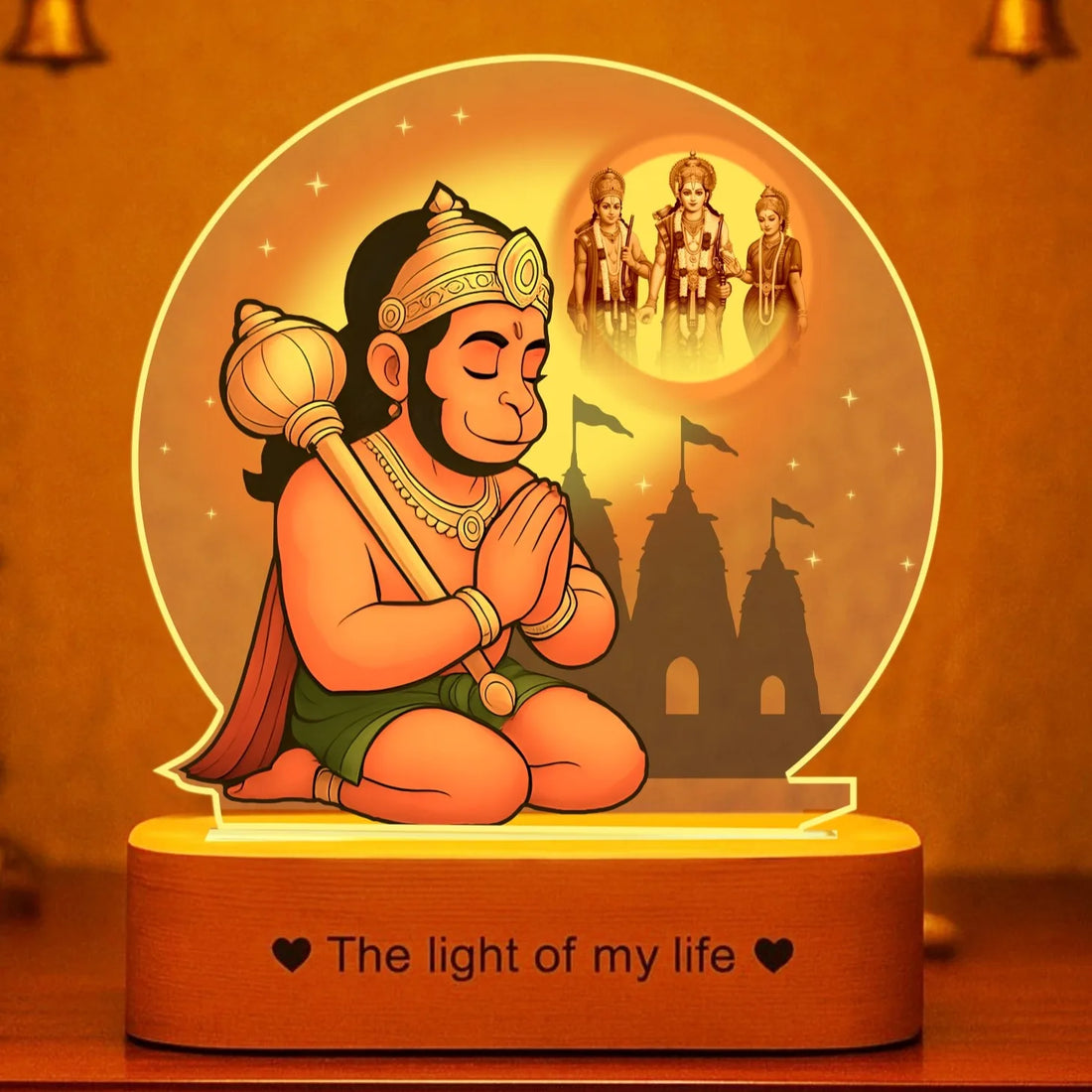 Hanuman LED Lamp | Divine Acrylic Night Light with Wooden Base for Devotees & Gifting