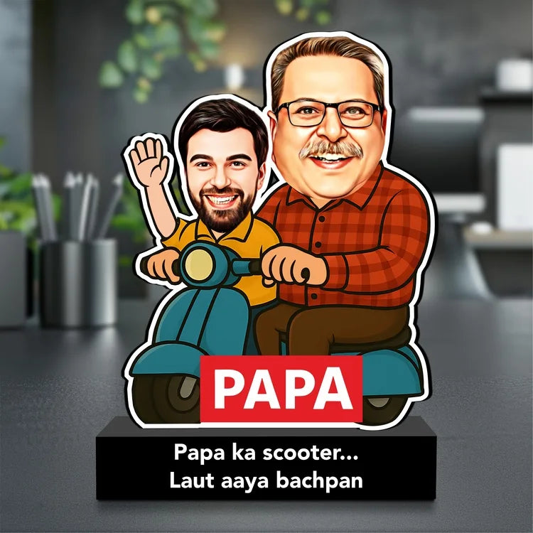 Papa Ka Scooter – Personalized Caricature Gift for Dad- Funny Father’s Day Gift for Dad