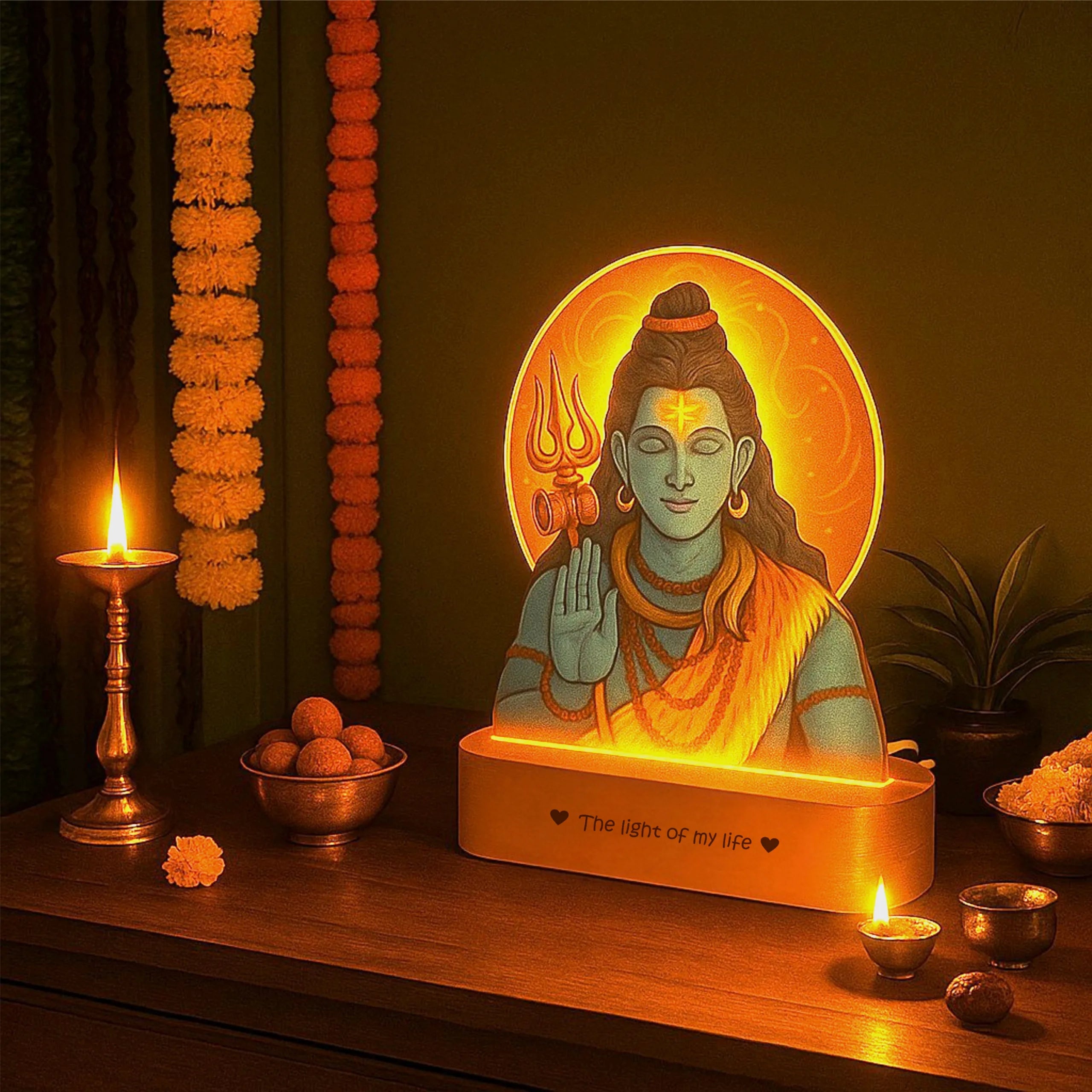 Shiva Photo Frame with Light – Mahadev Pooja Room Décor & Spiritual Gift