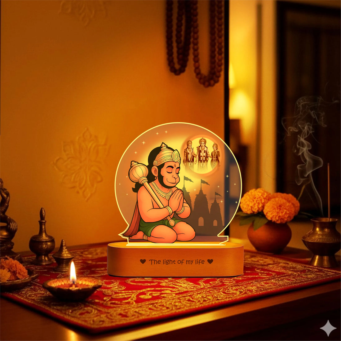 Hanuman LED Lamp | Divine Acrylic Night Light with Wooden Base for Devotees & Gifting