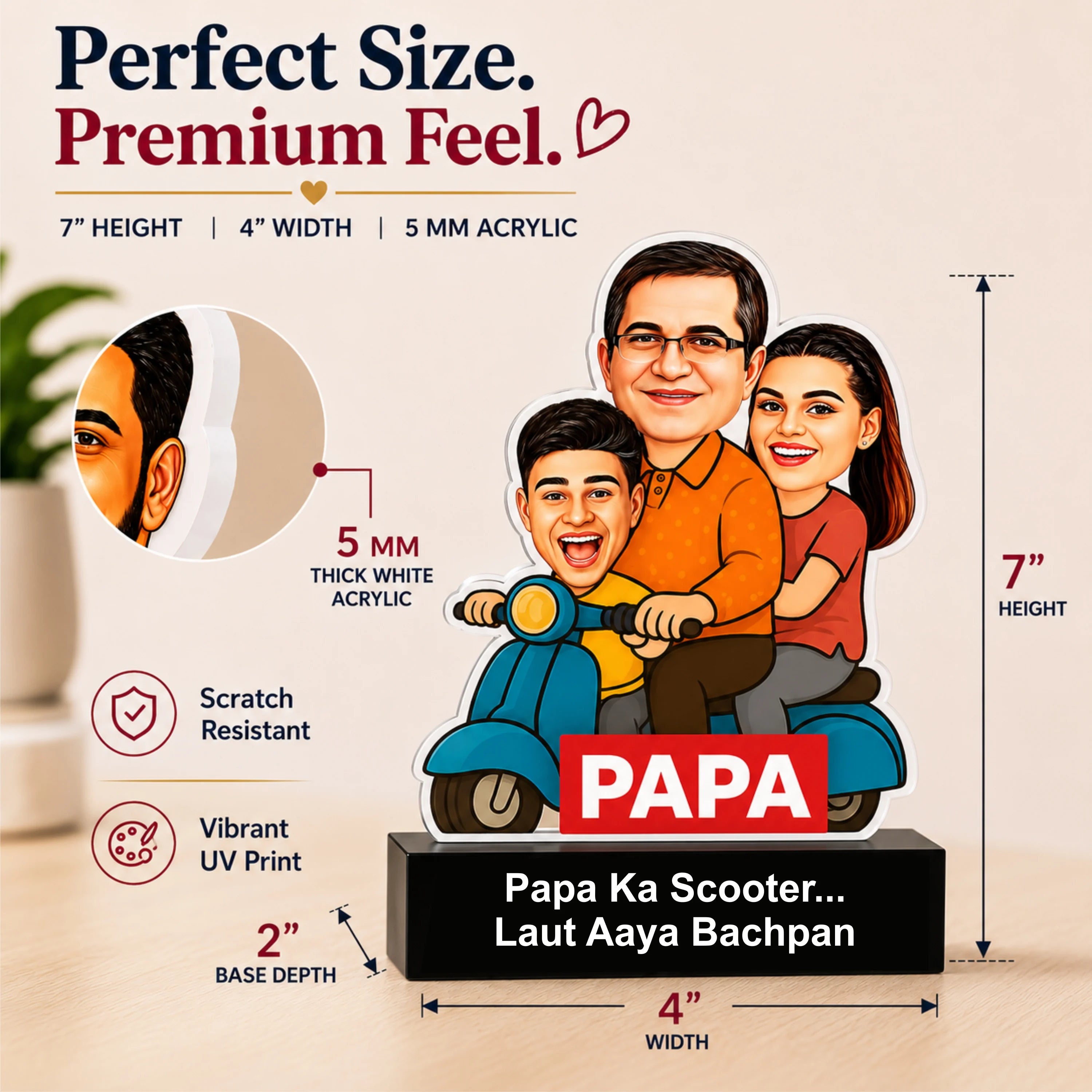 Papa Ka Scooter – Personalized Caricature Gift for Dad- Funny Father’s Day Gift for Dad (2 - Kids)