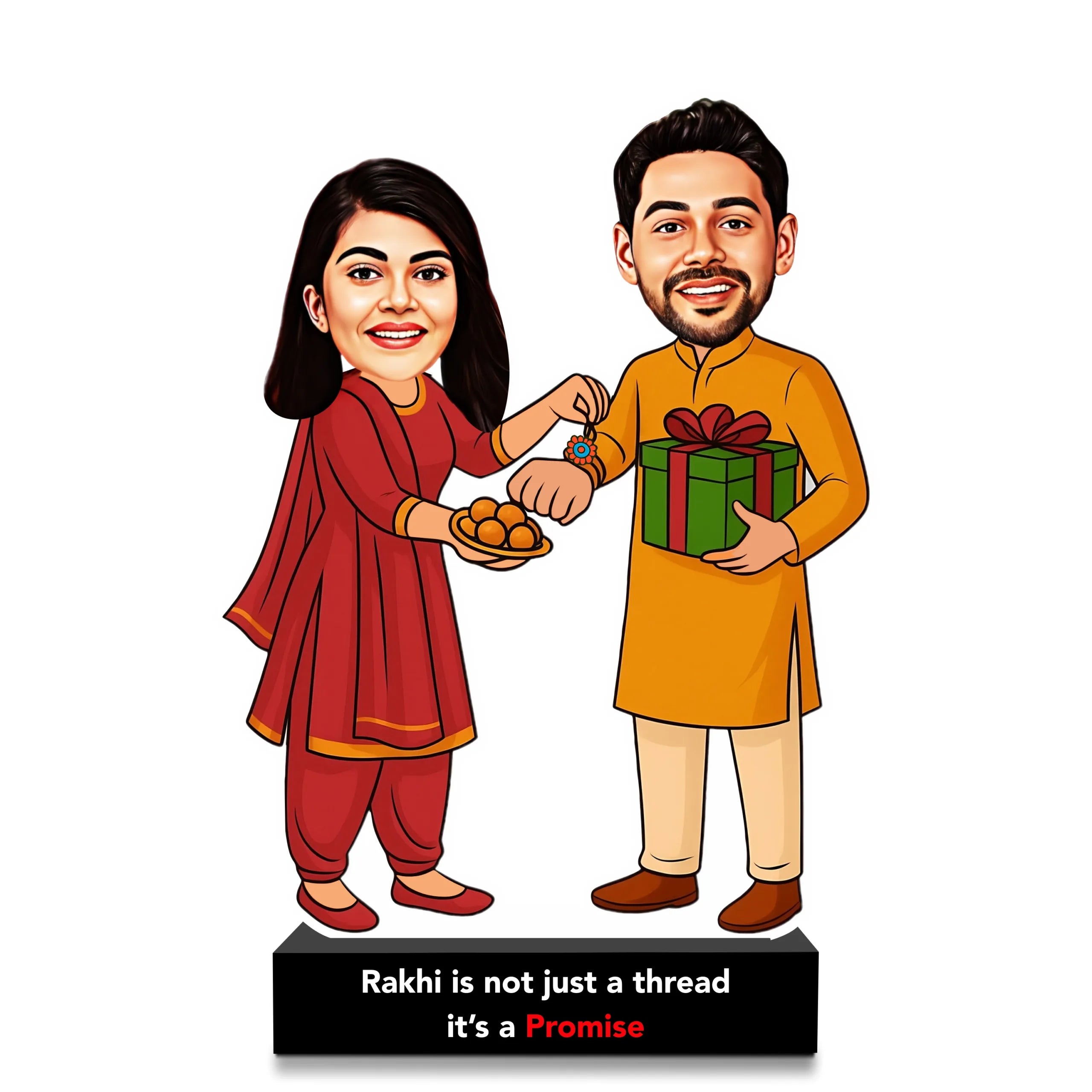 The Promise – Emotional Rakhi Gift for Brother India | Personalized Caricature Standee (6x4")