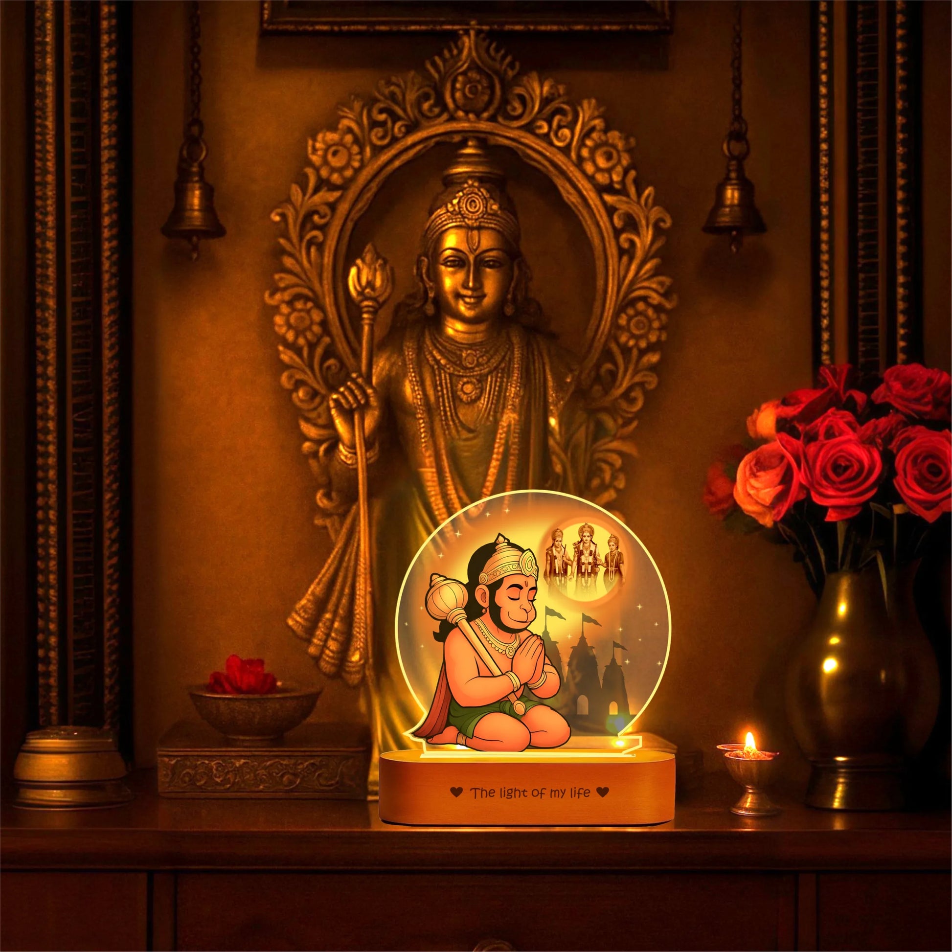Hanuman LED Lamp | Divine Acrylic Night Light with Wooden Base for Devotees & Gifting