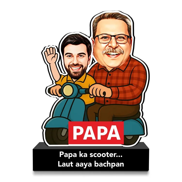Papa Ka Scooter – Personalized Caricature Gift for Dad- Funny Father’s Day Gift for Dad