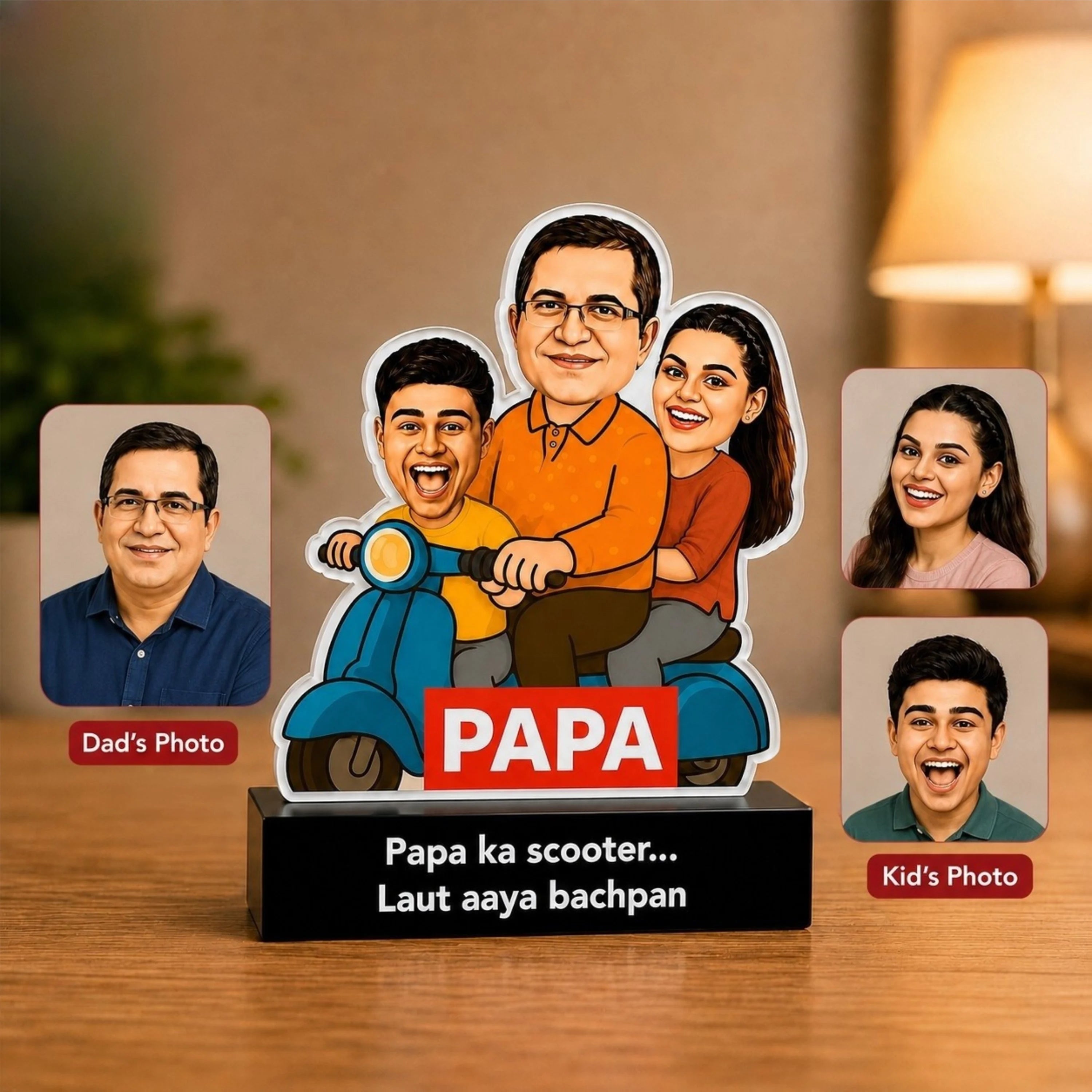 Papa Ka Scooter – Personalized Caricature Gift for Dad- Funny Father’s Day Gift for Dad (2 - Kids)