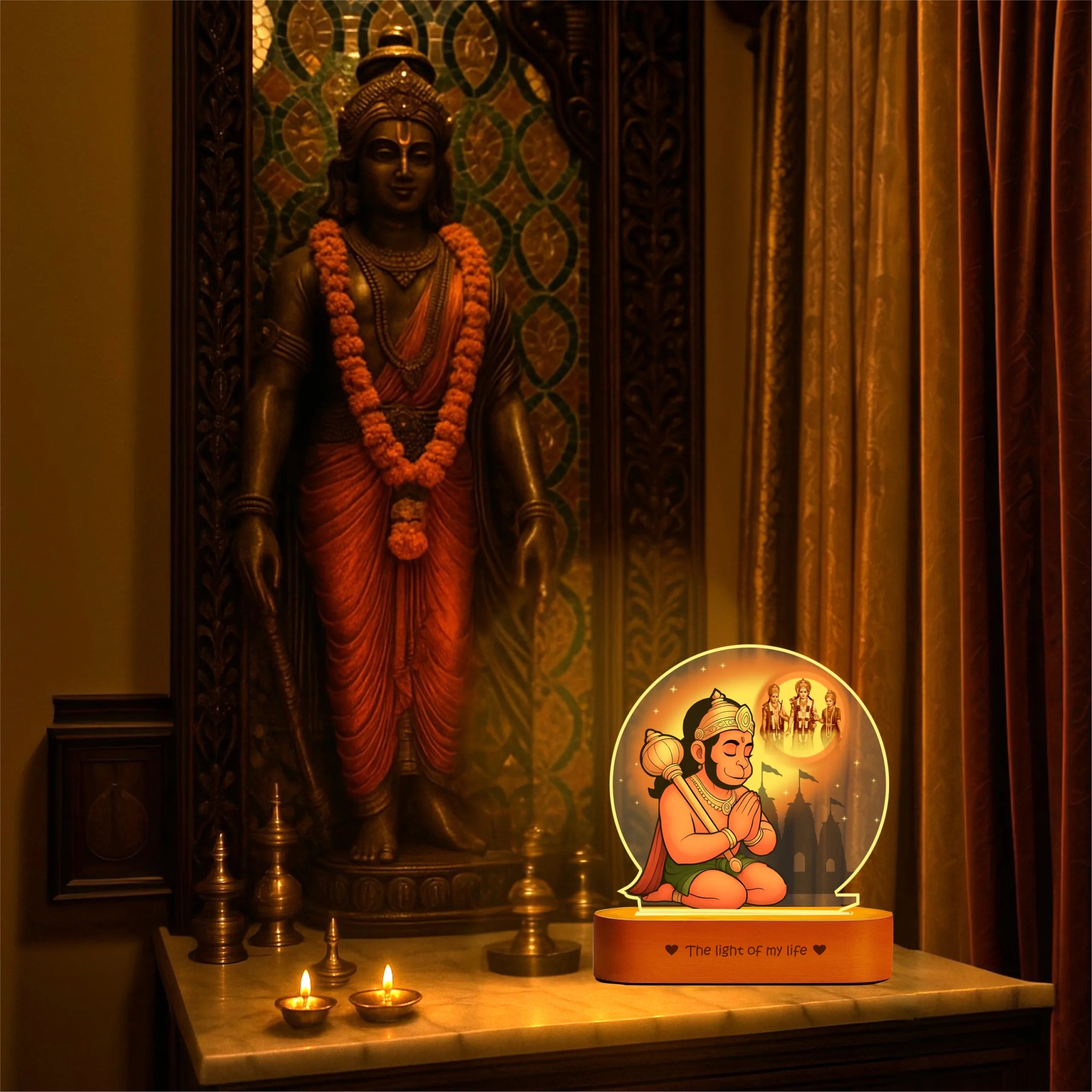 Hanuman LED Lamp | Divine Acrylic Night Light with Wooden Base for Devotees & Gifting