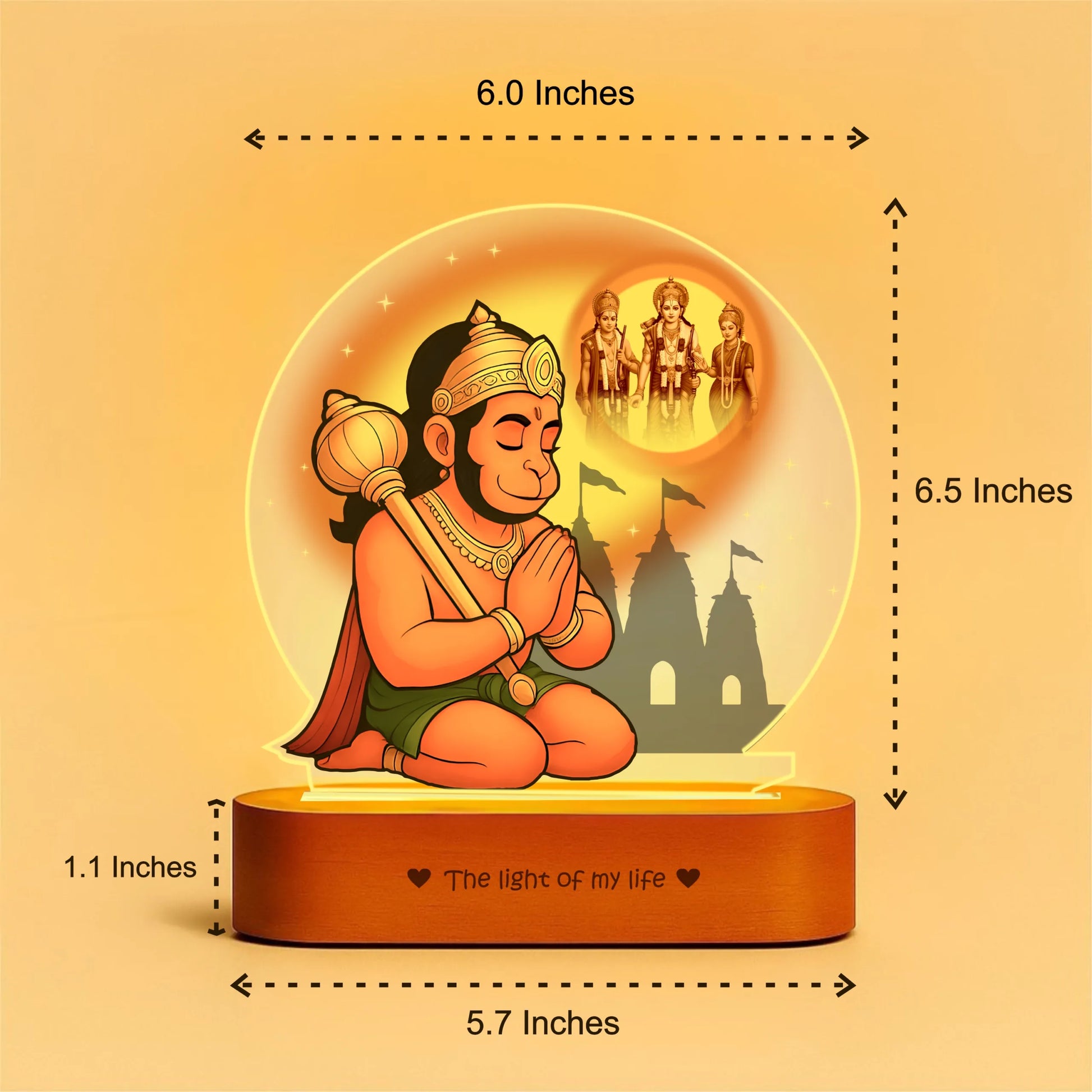 Hanuman LED Lamp | Divine Acrylic Night Light with Wooden Base for Devotees & Gifting