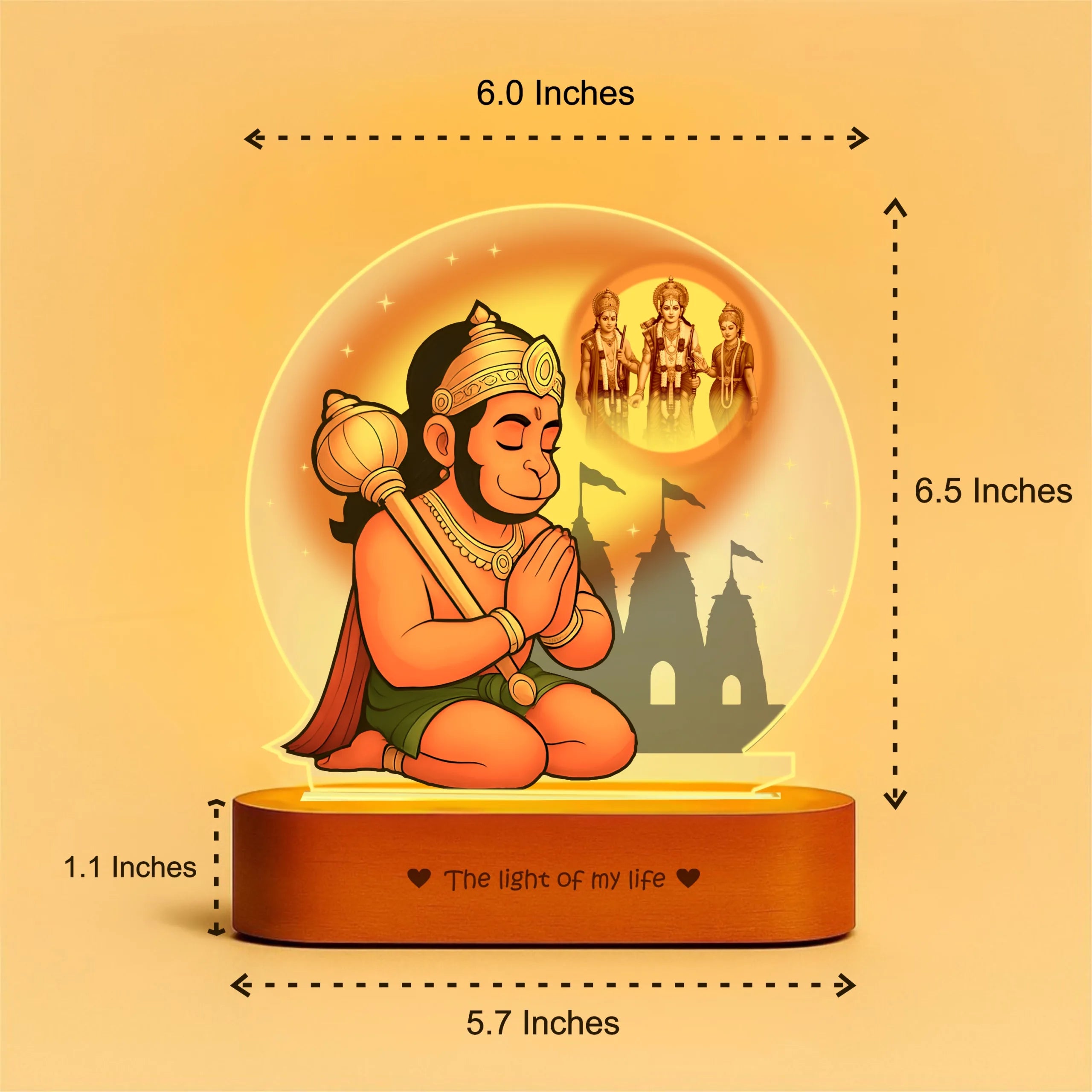 Hanuman LED Lamp | Divine Acrylic Night Light with Wooden Base for Devotees & Gifting
