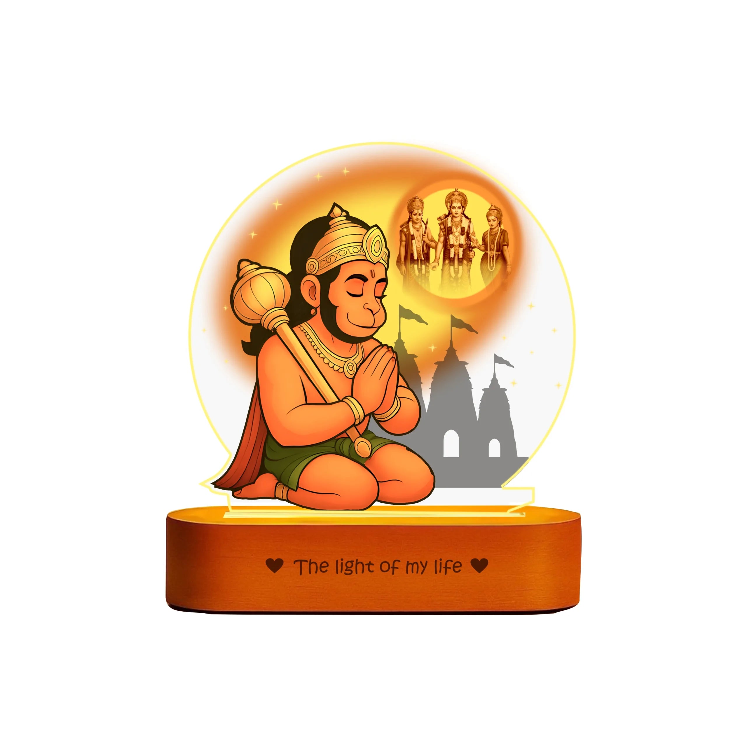 Hanuman LED Lamp | Divine Acrylic Night Light with Wooden Base for Devotees & Gifting