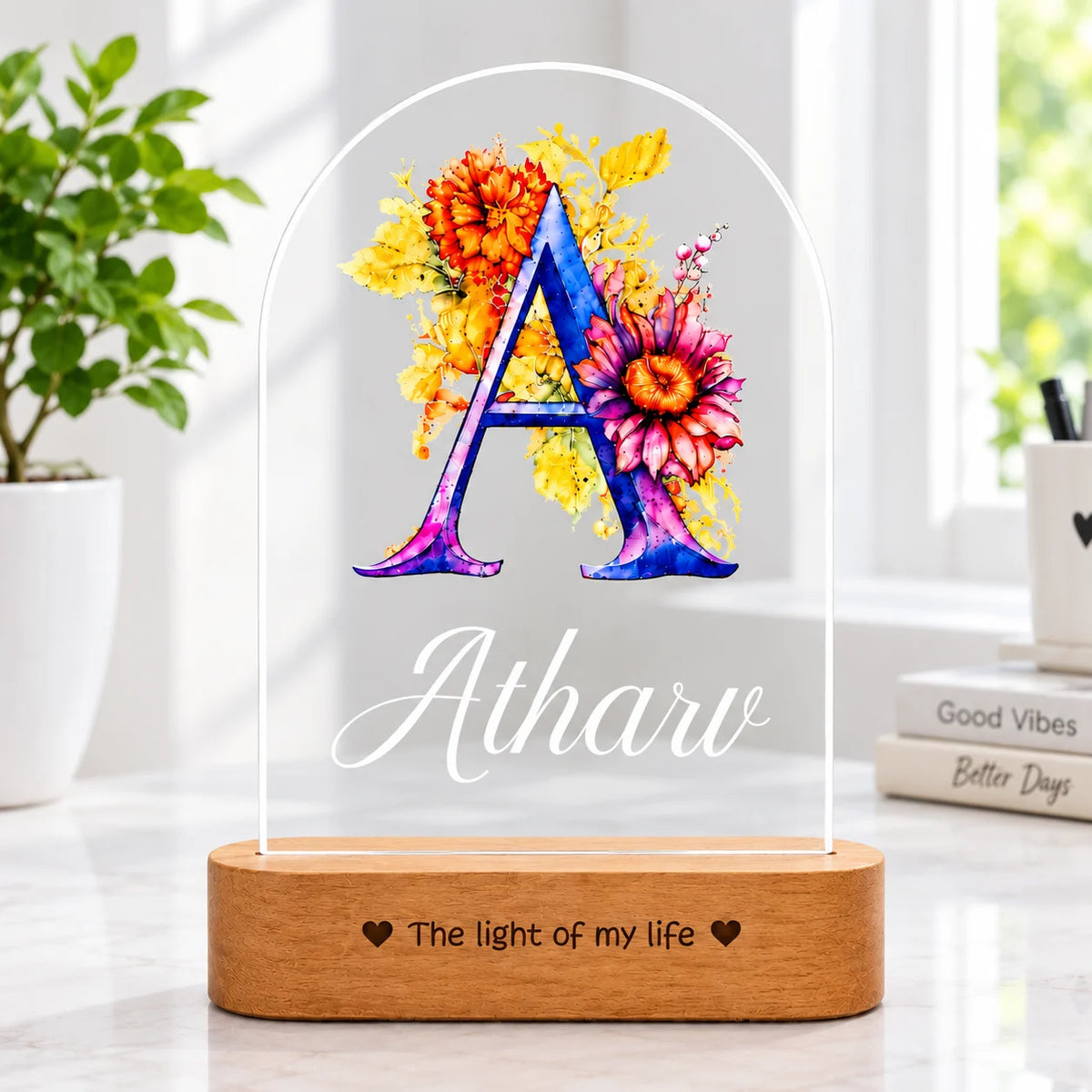Birthday Gift for Son – Personalised Name LED Lamp with Wooden Base