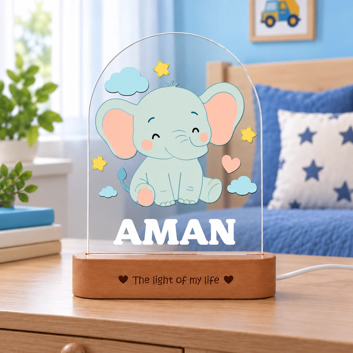 Birthday Gift for Kids – Personalized Elephant Night Lamp with Name