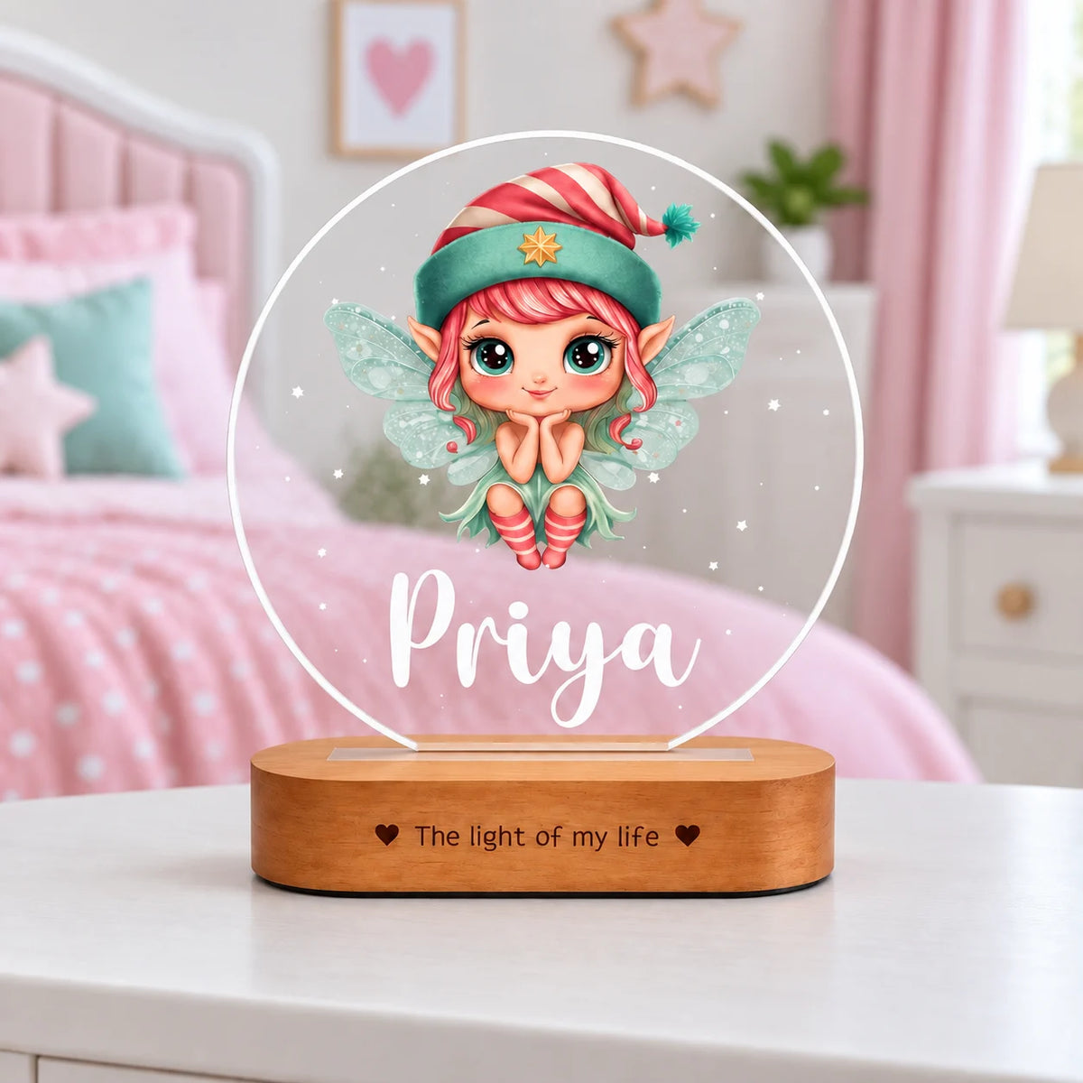 Personalized Name Night Lamp for Kids Girl | Cute Cartoon LED Lamp | Birthday Gift for Girls | Baby Room Decor | 8x6x2 Inch Acrylic Lamp with Wooden Base
