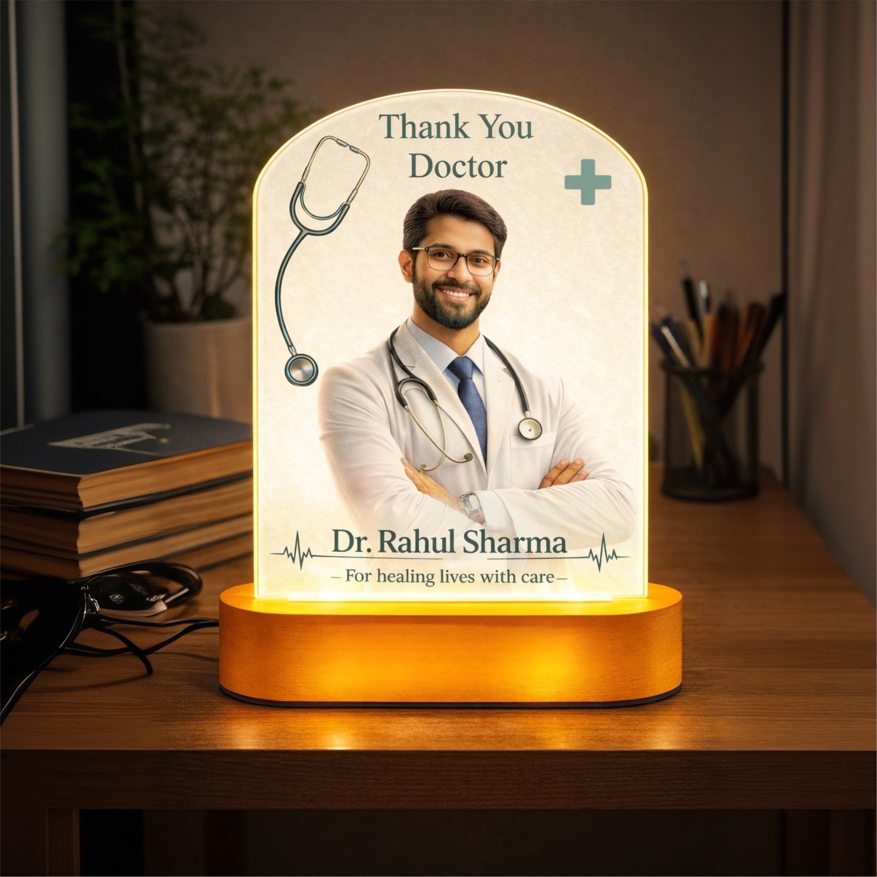 Personalized Doctor Thank You LED Lamp | Custom Photo Night Lamp Gift for Doctor | Medical Appreciation Gift for Clinic, Hospital, MBBS Graduation, Doctor’s Day Gift