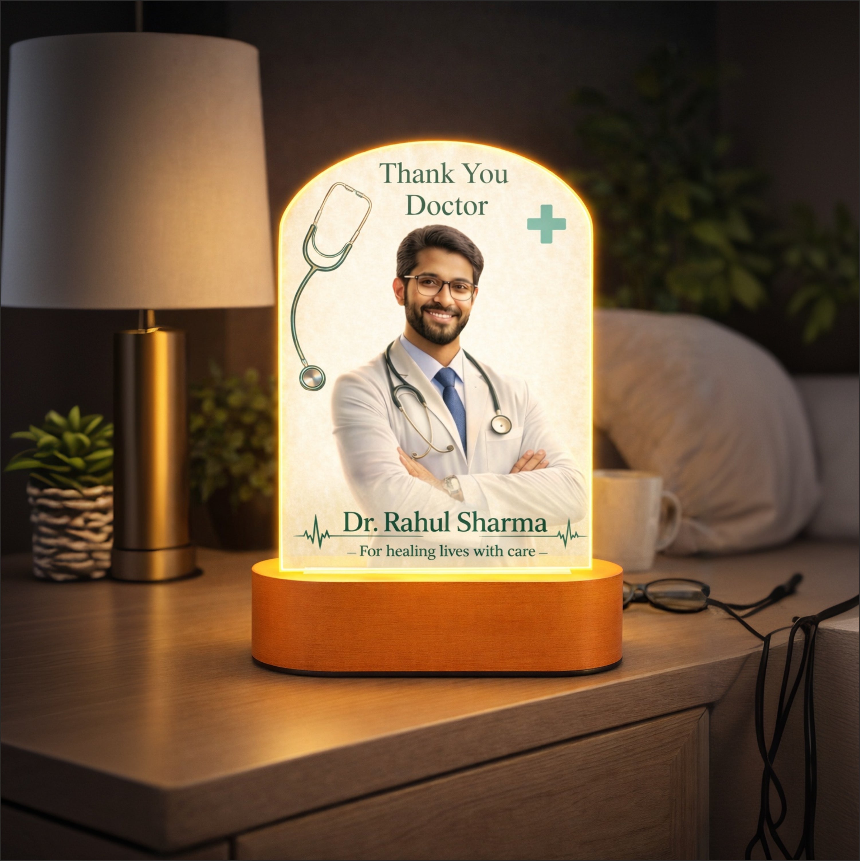 Personalized Doctor Thank You LED Lamp | Custom Photo Night Lamp Gift for Doctor | Medical Appreciation Gift for Clinic, Hospital, MBBS Graduation, Doctor’s Day Gift