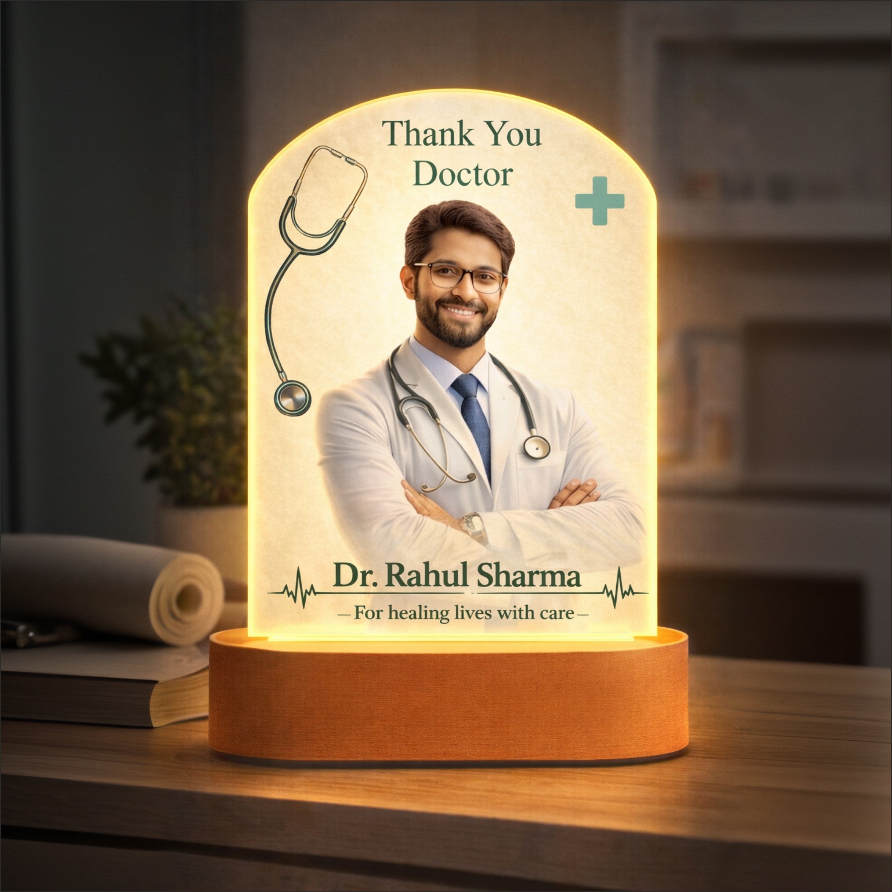 Personalized Doctor Thank You LED Lamp | Custom Photo Night Lamp Gift for Doctor | Medical Appreciation Gift for Clinic, Hospital, MBBS Graduation, Doctor’s Day Gift