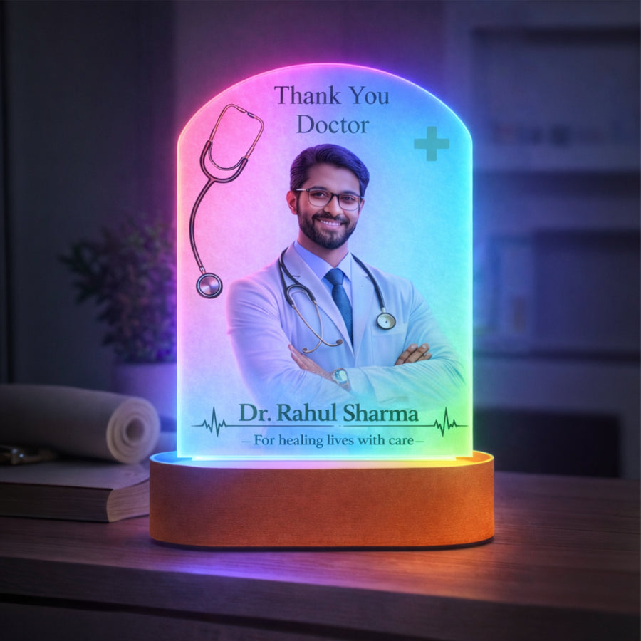 Personalized Doctor Thank You LED Lamp | Custom Photo Night Lamp Gift for Doctor | Medical Appreciation Gift for Clinic, Hospital, MBBS Graduation, Doctor’s Day Gift