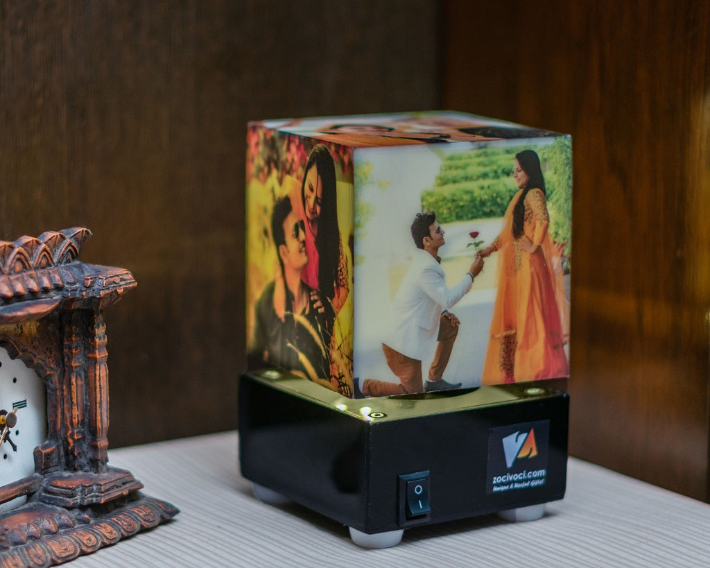 Birthday Gift for Wife – Customized Rotating Photo Lamp Box with 5 Photos | Romantic Gift for Her