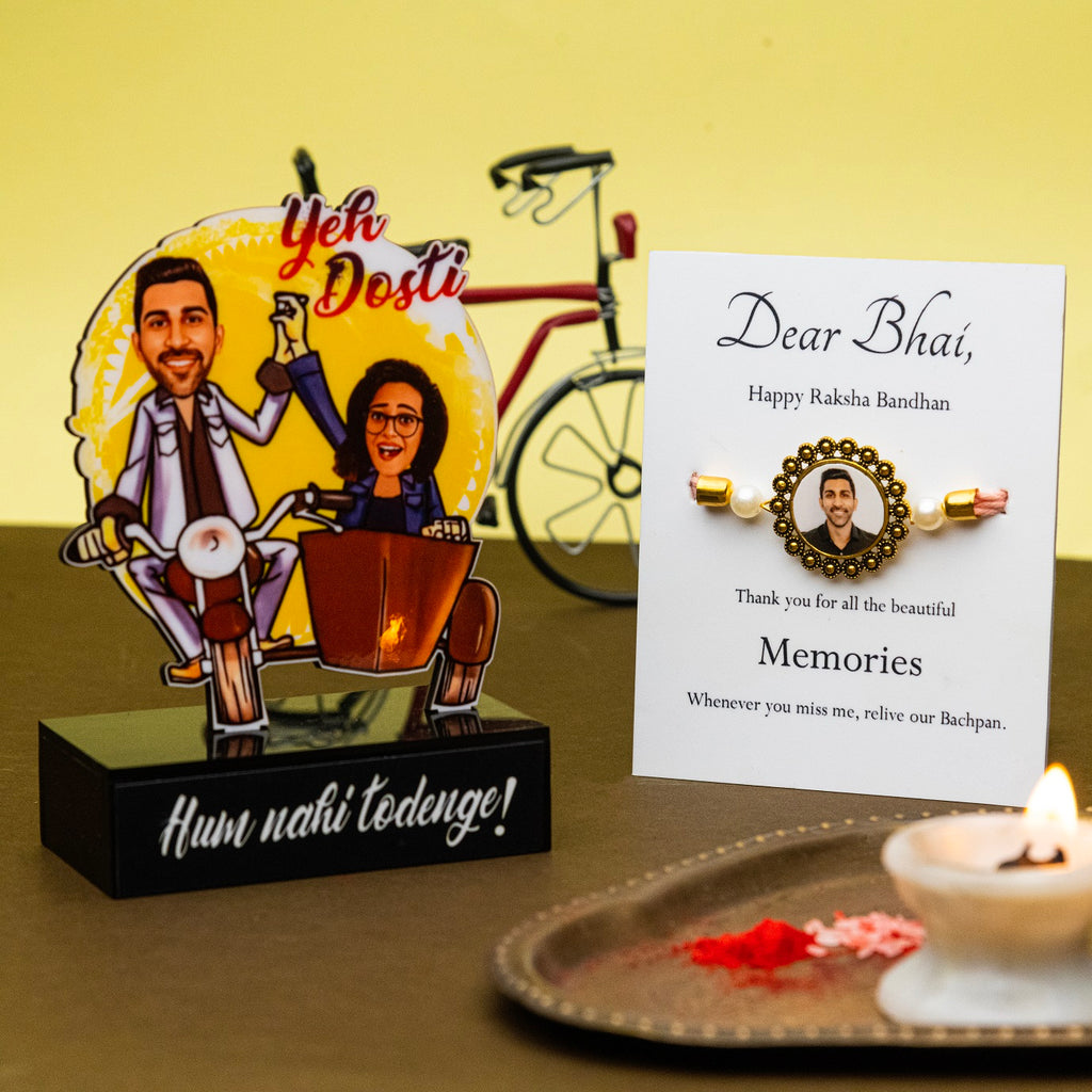 Jay Veeru caricature - Gift for brother and sister -  caricature + photo rakhi + chocolates