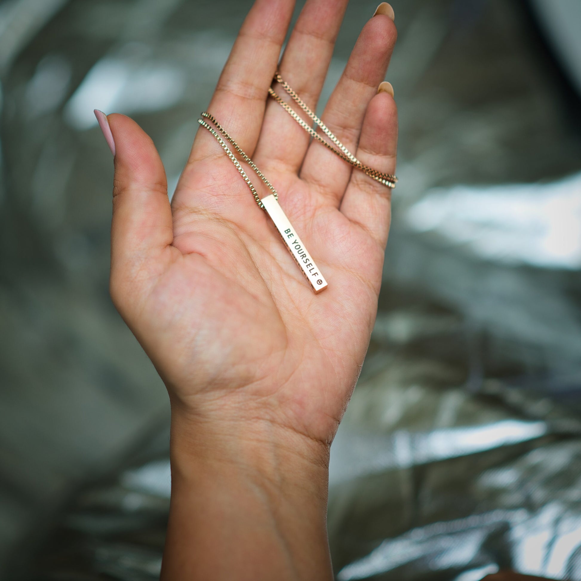 Personalized Custom Name Necklace - 4-Sided Engraved Bar Pendant in Stainless Steel