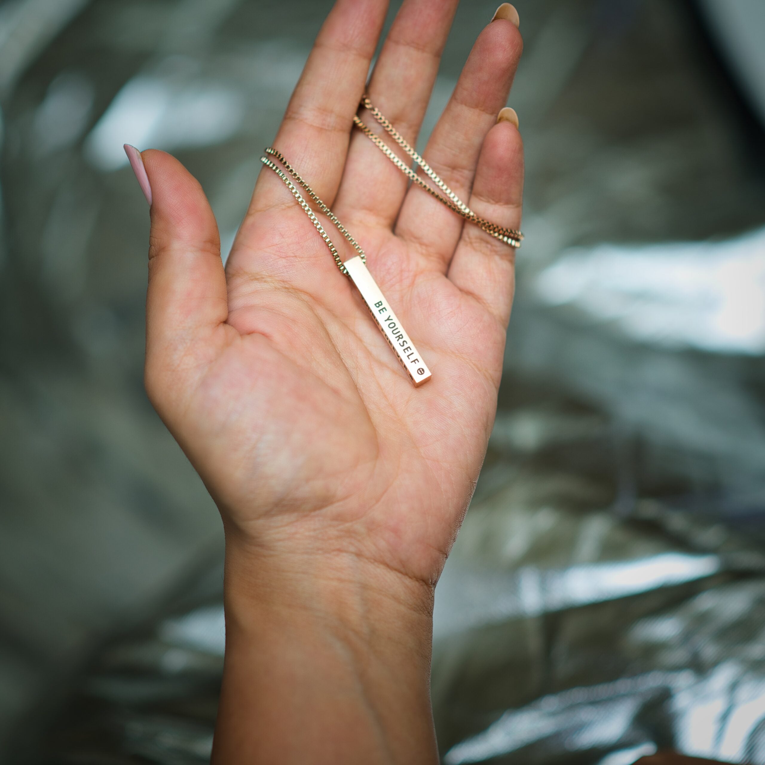 Personalized Custom Name Necklace - 4-Sided Engraved Bar Pendant in Stainless Steel